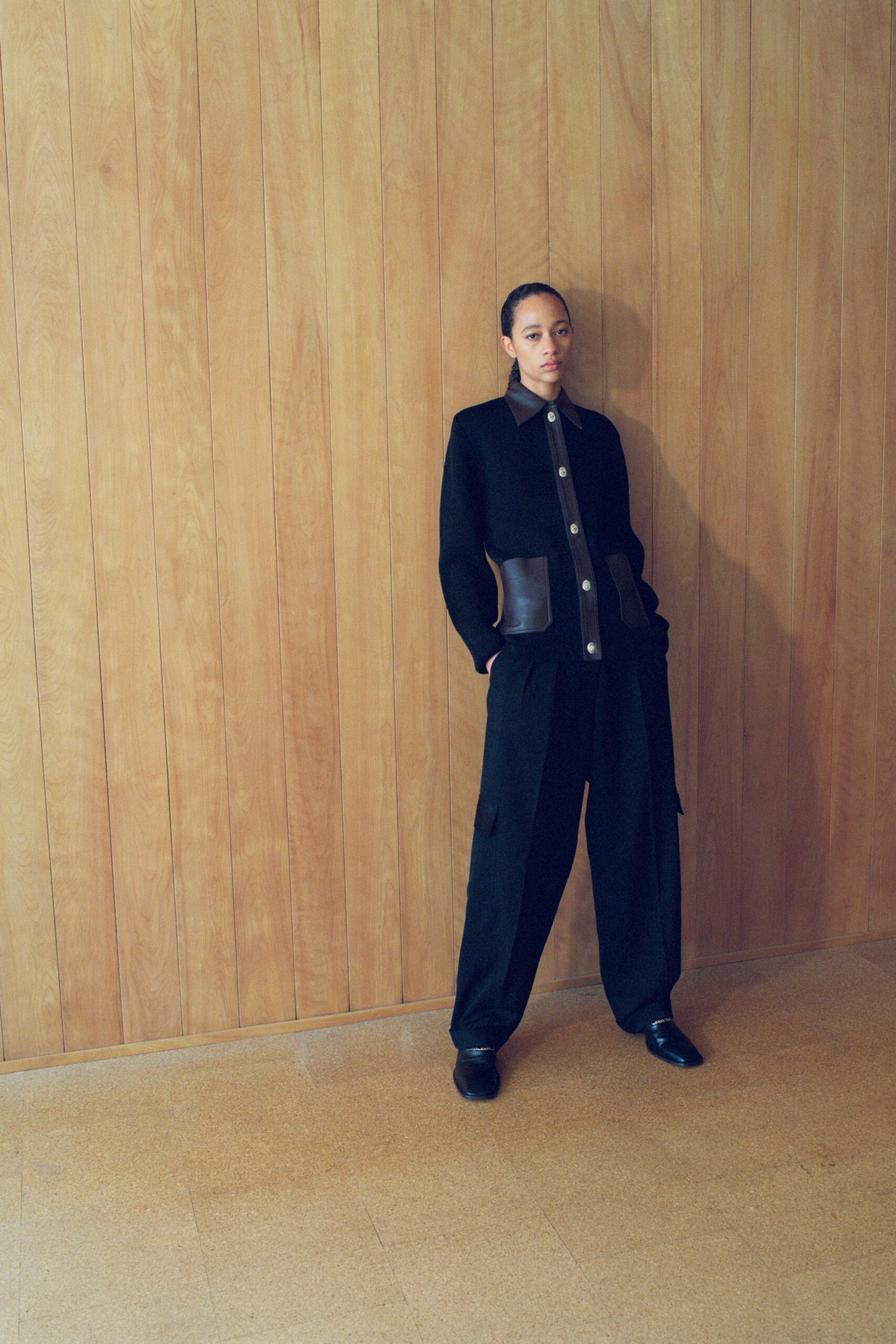 black wool relaxed jacket and pants