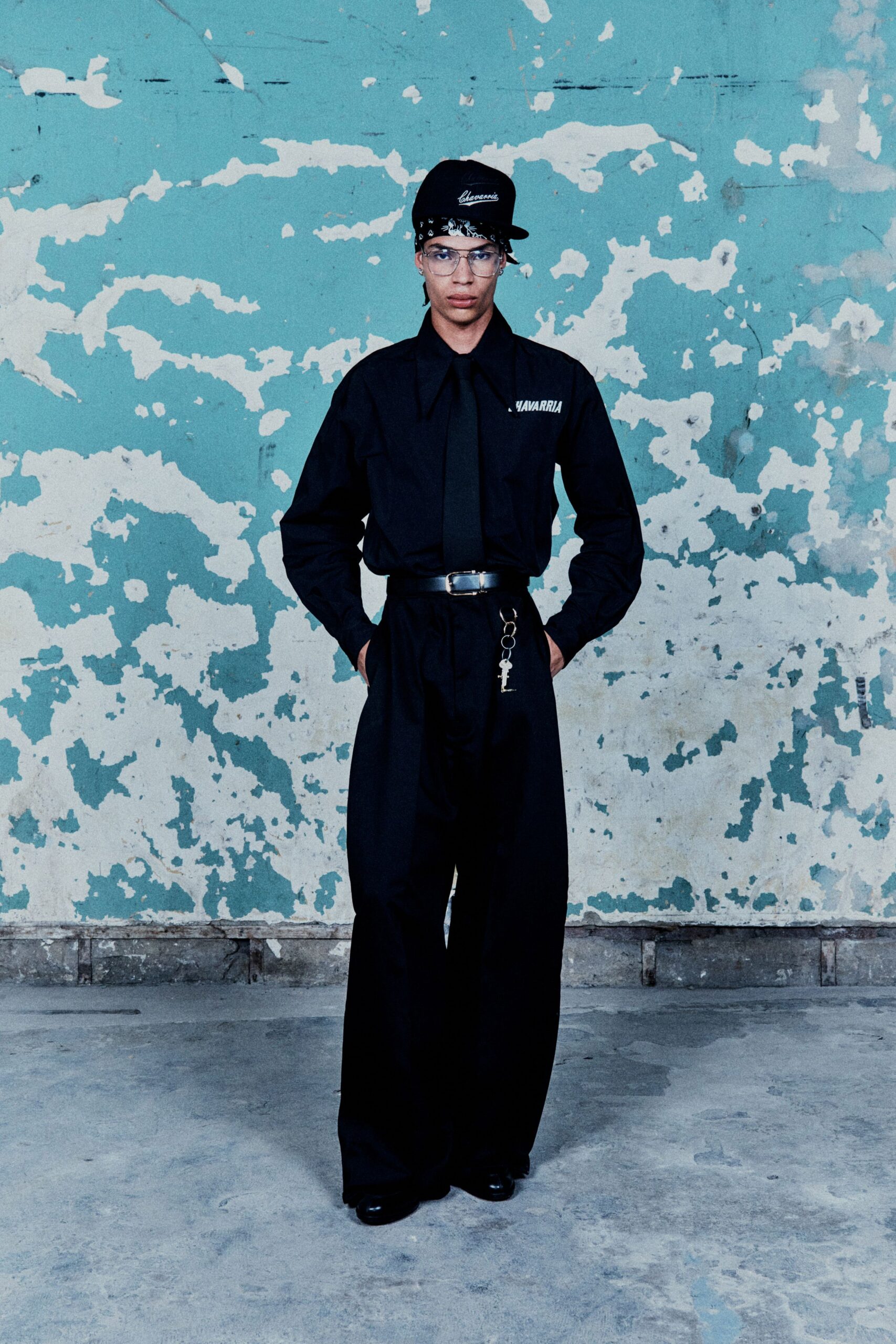 black fitted shirt and relaxed pants