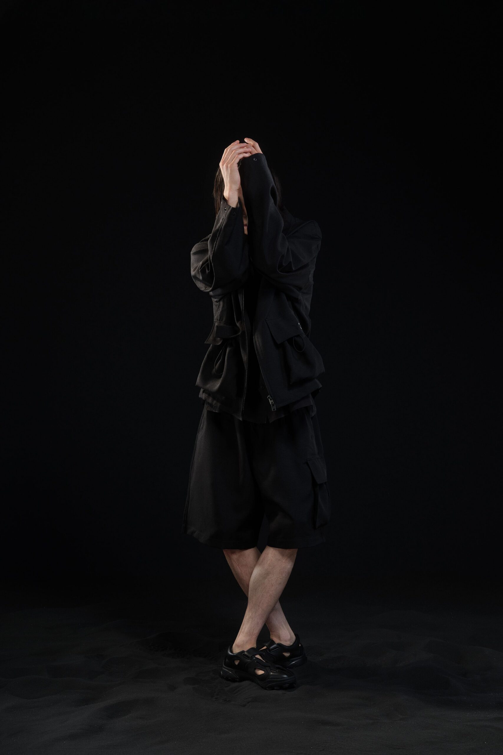 black relaxed jacket and shorts