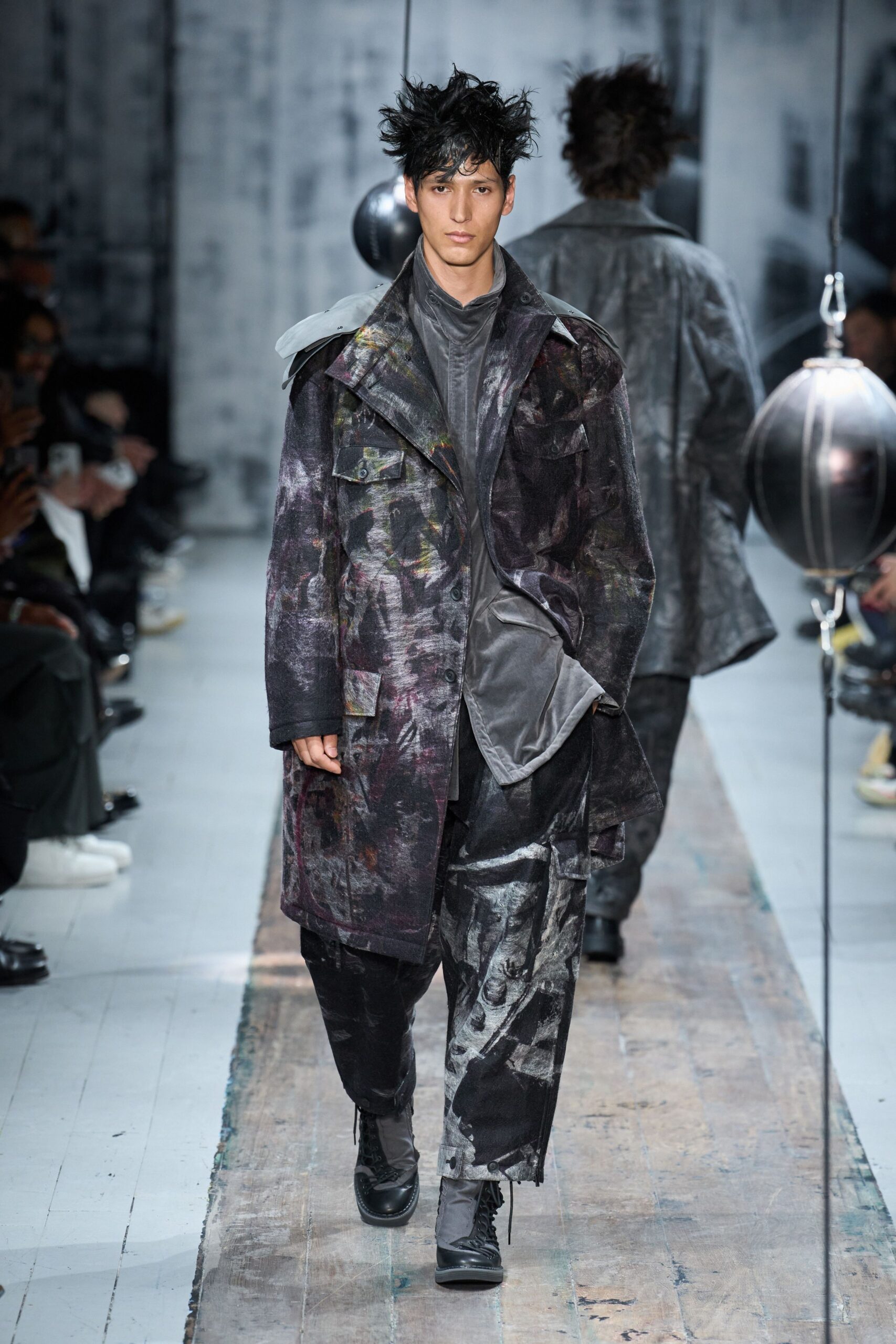 relaxed black gray coat and pants