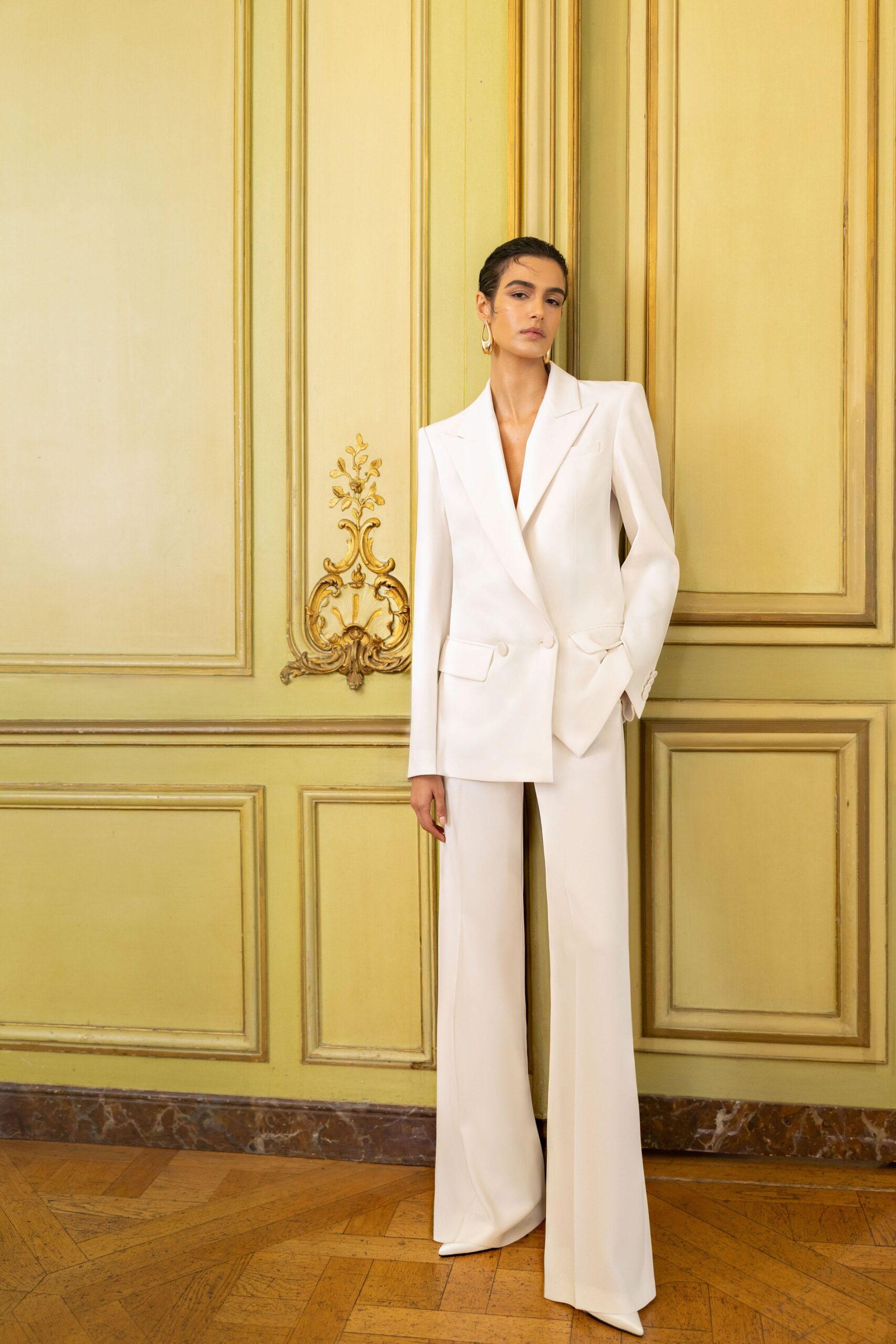 white tailored suit
