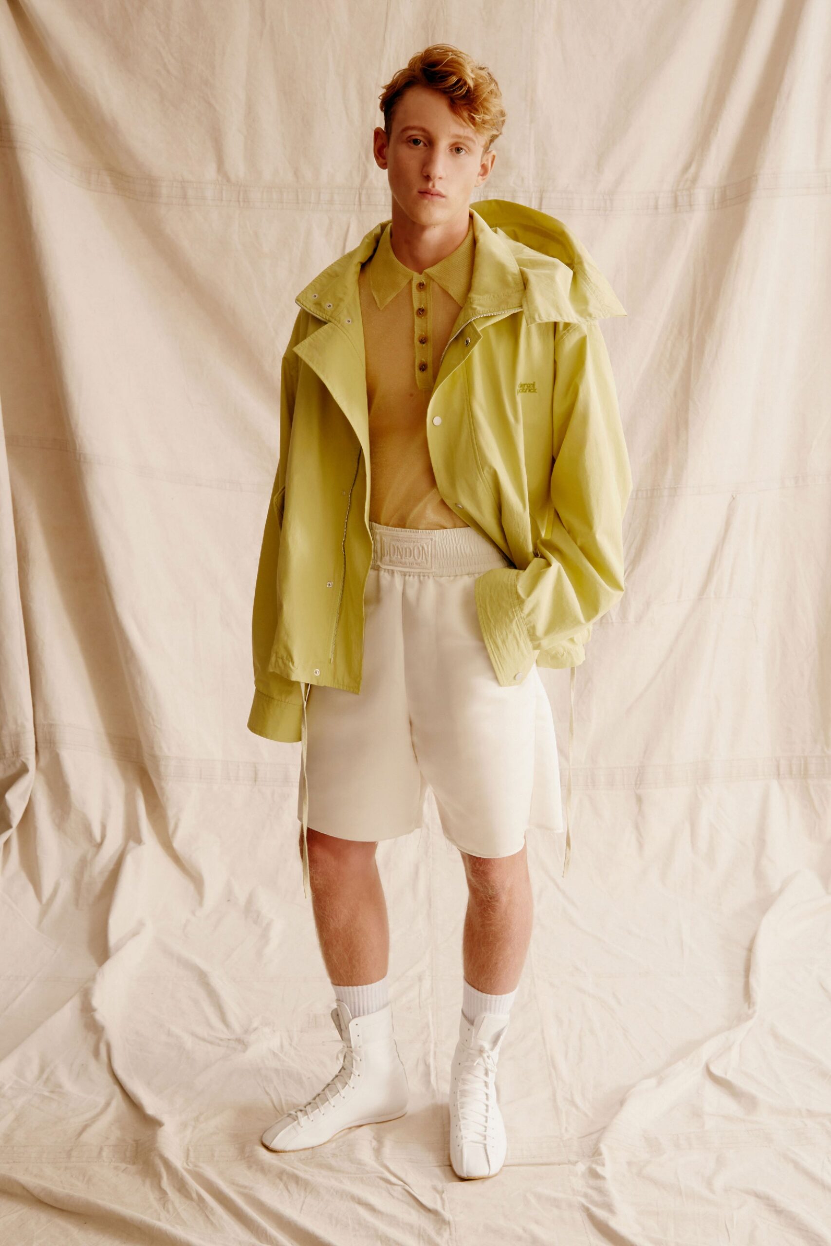 yellow cotton long-sleeve collared relaxed jacket