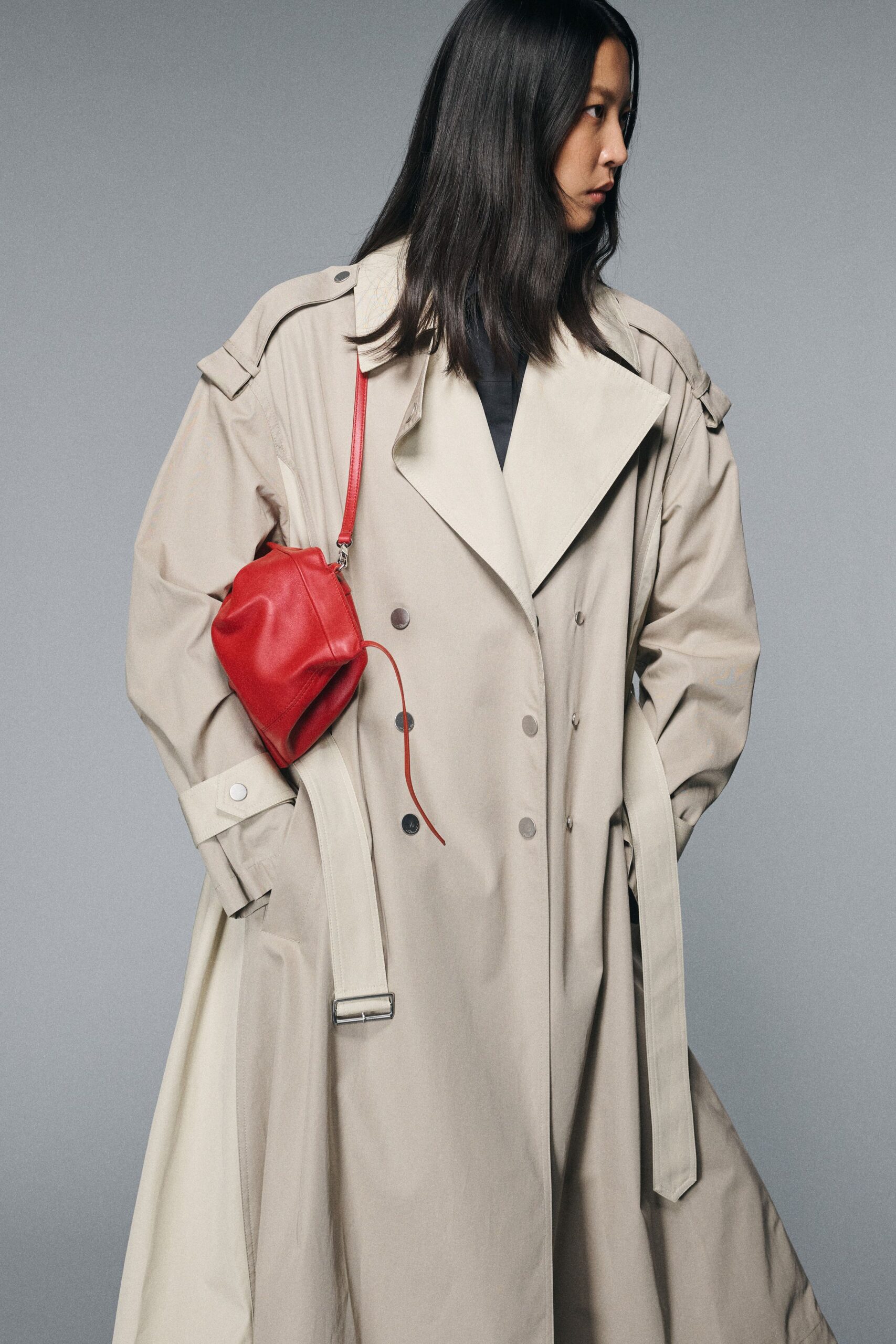 beige cotton long-sleeve collared relaxed buttoned maxi trench