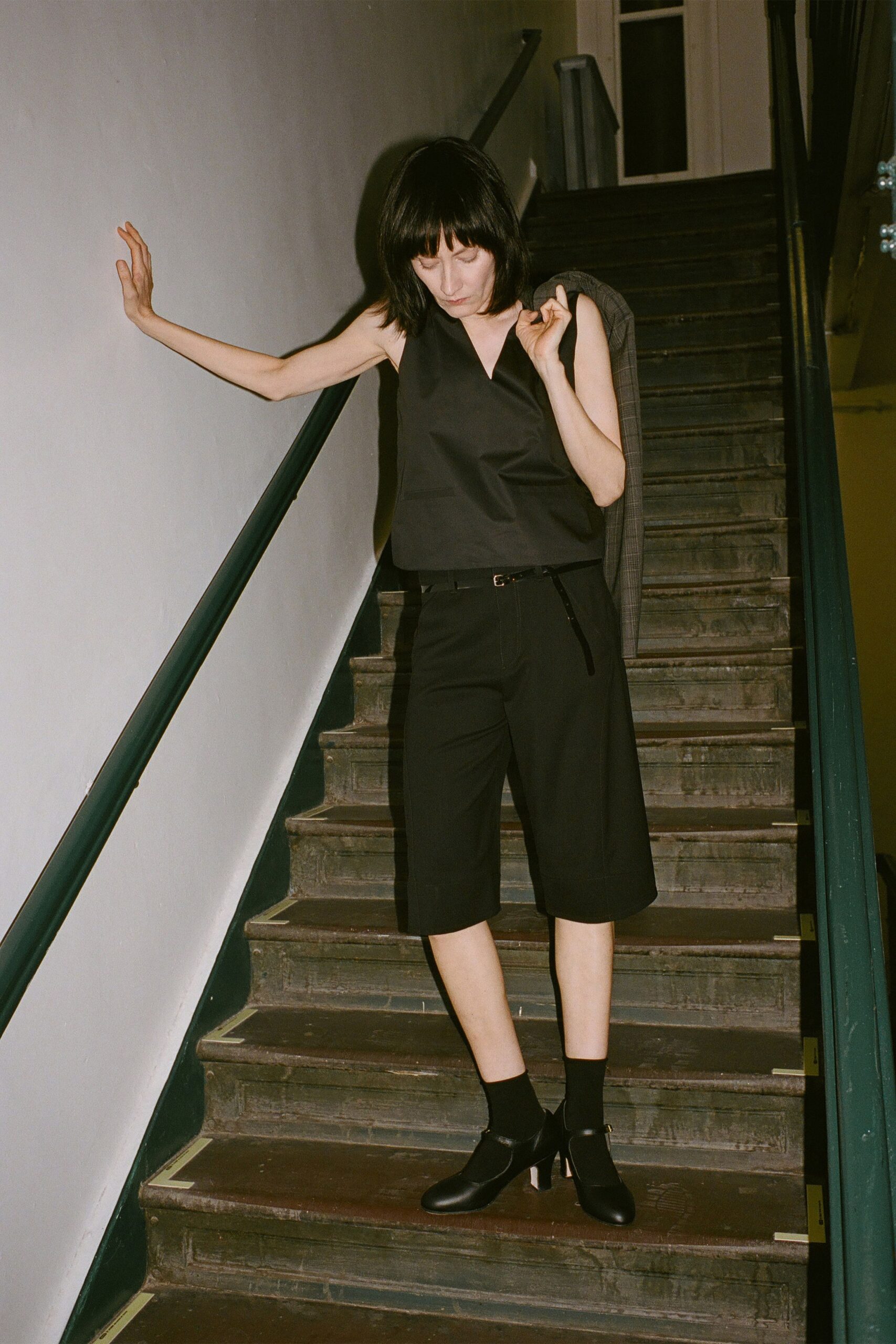 black fitted top and shorts