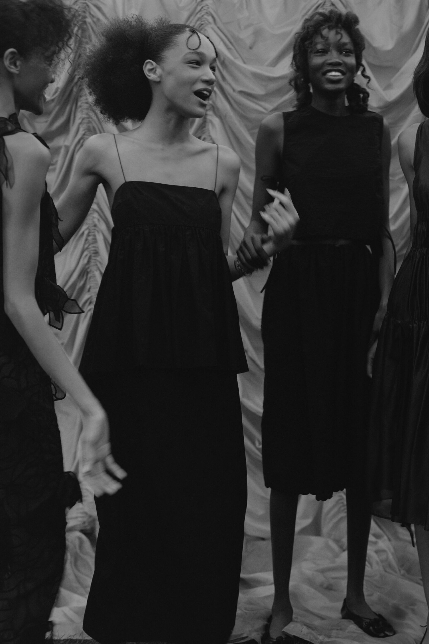 black silk sleeveless high-neck fitted straight-leg midi dress
