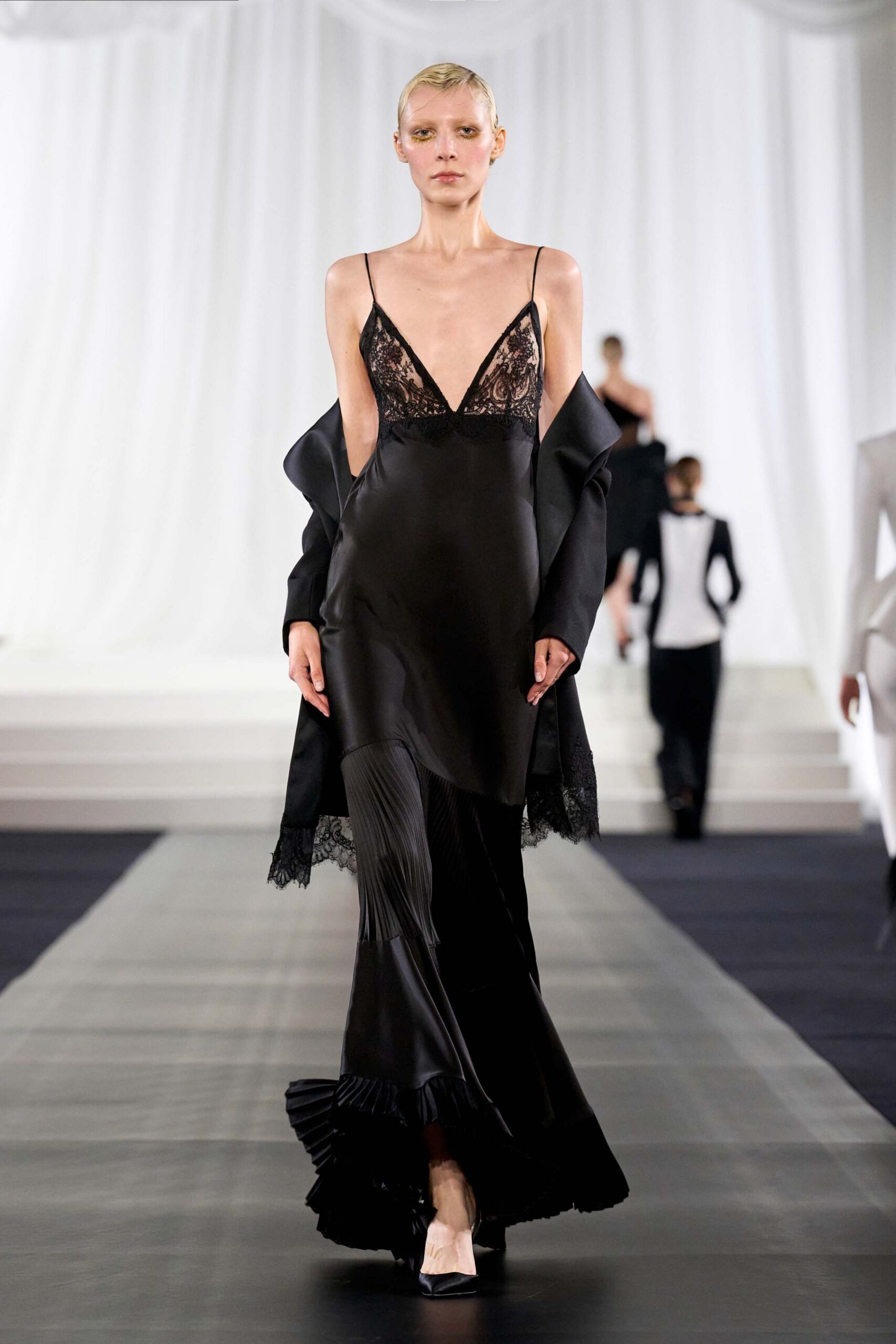 black silk gown with cape