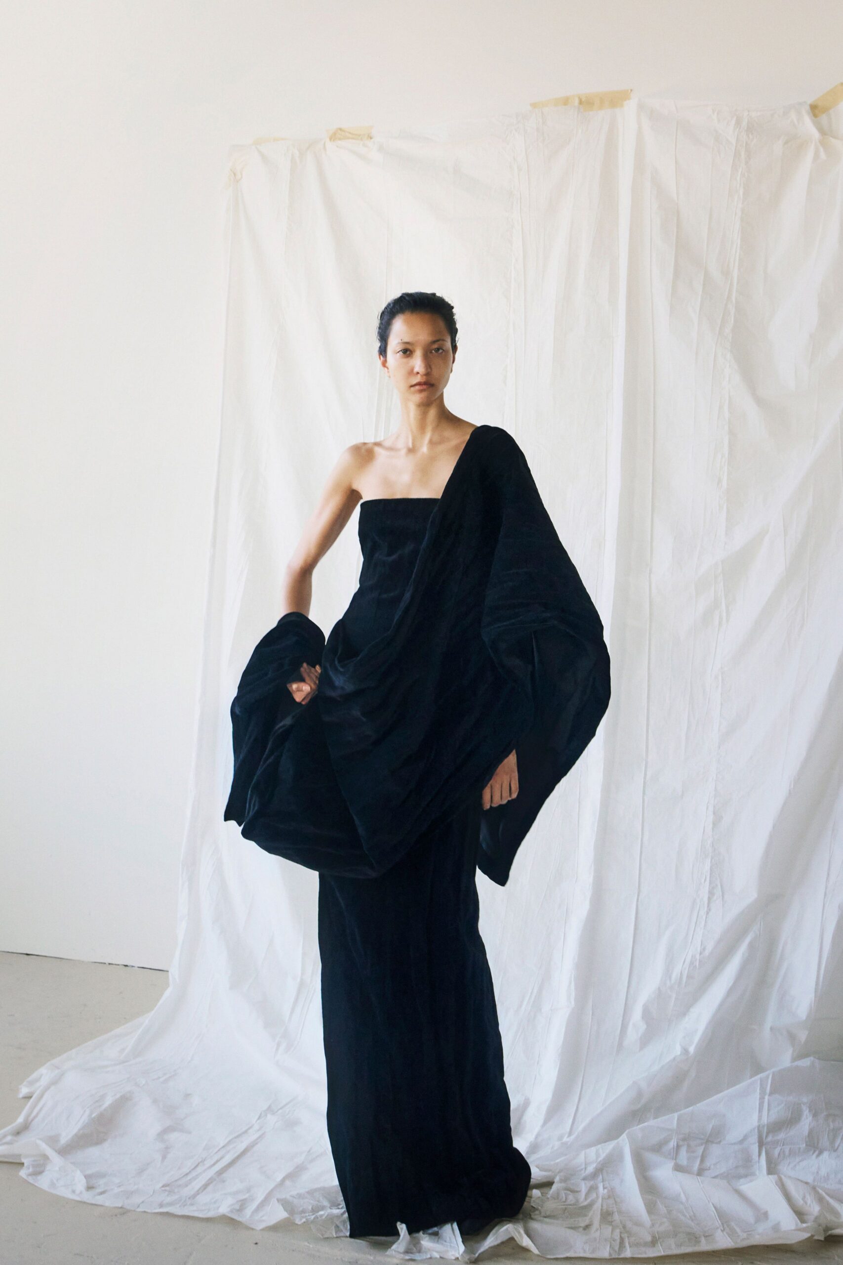 black velvet strapless gown