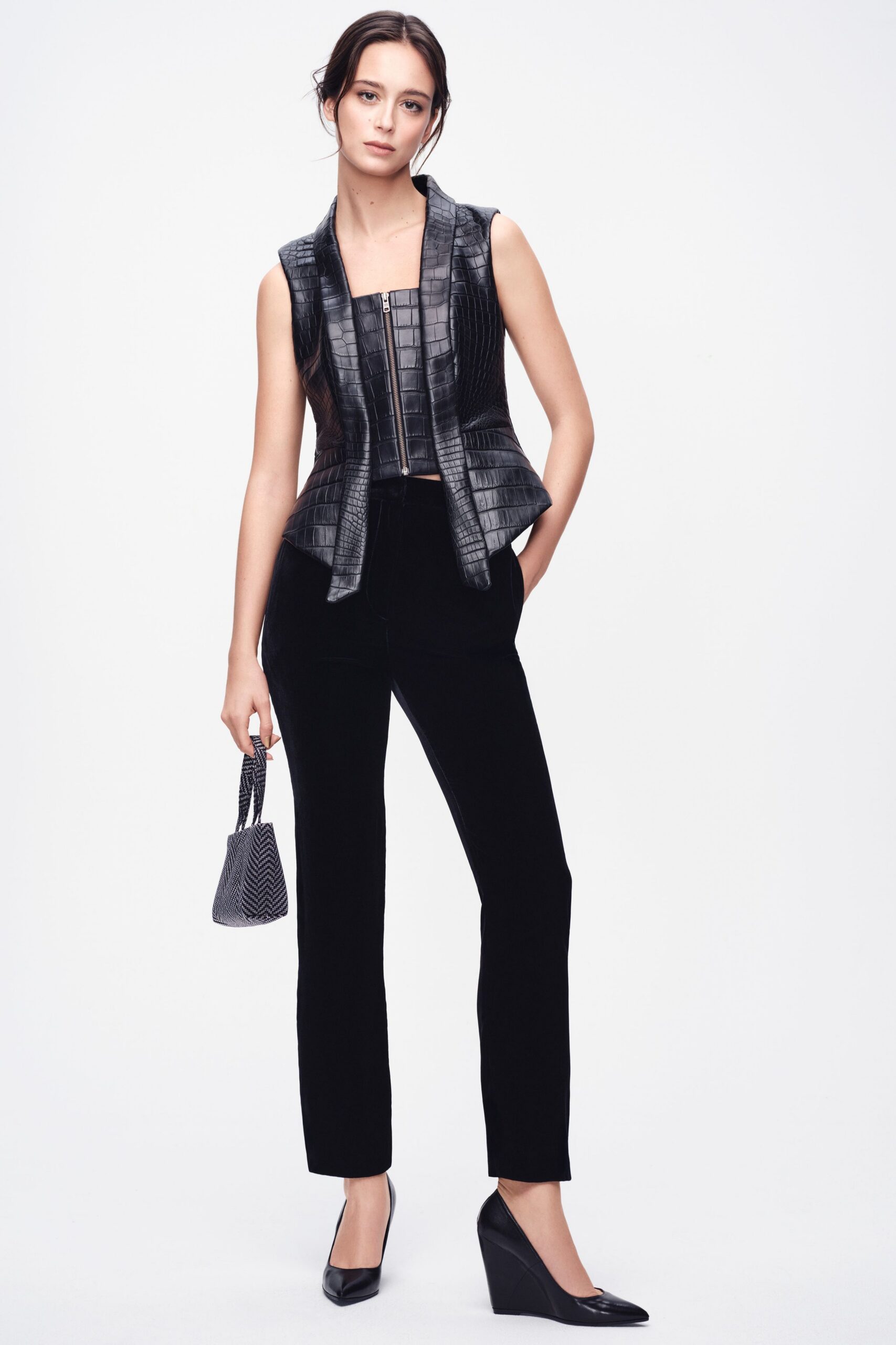 black leather fitted vest with pants