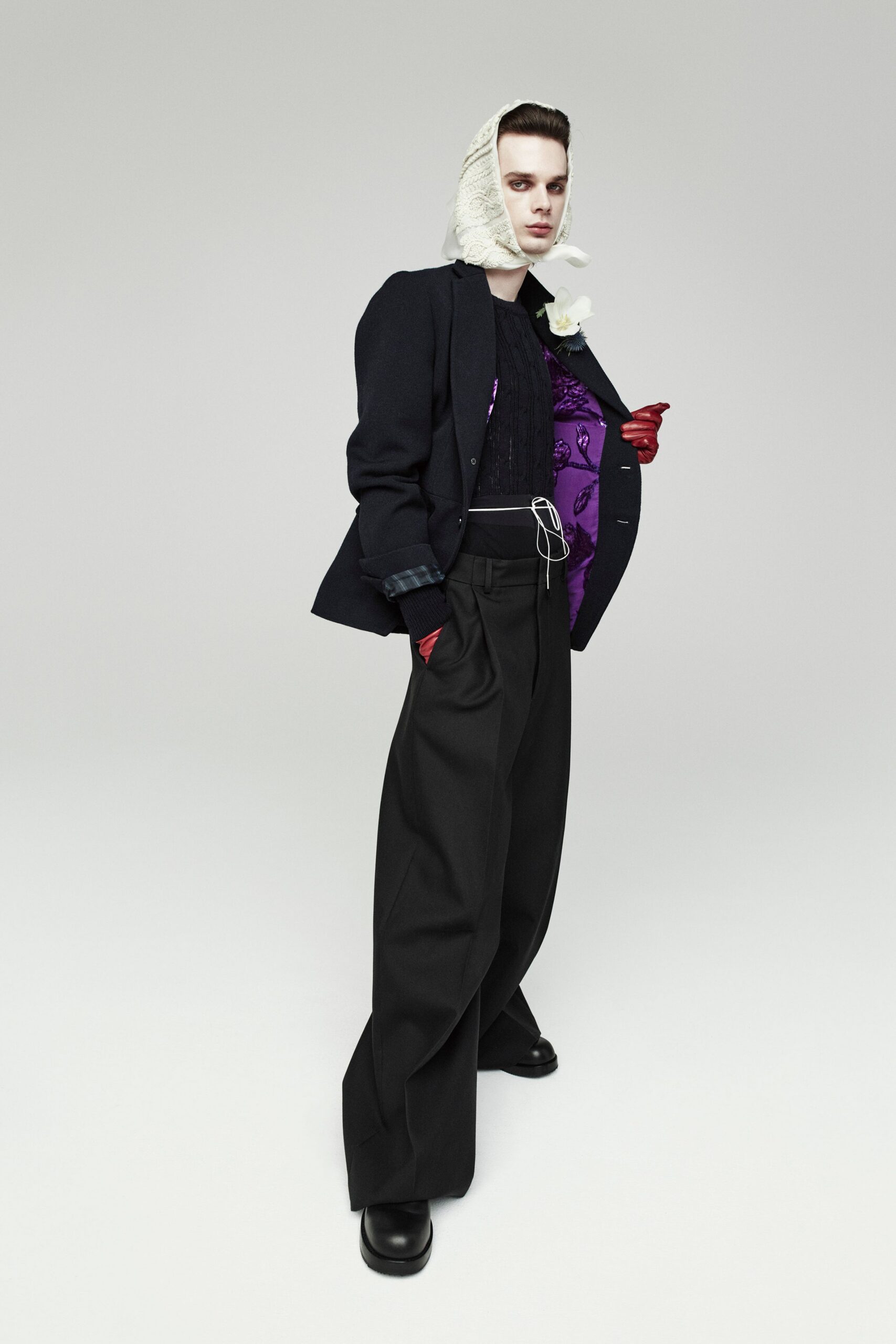 black blazer with purple top