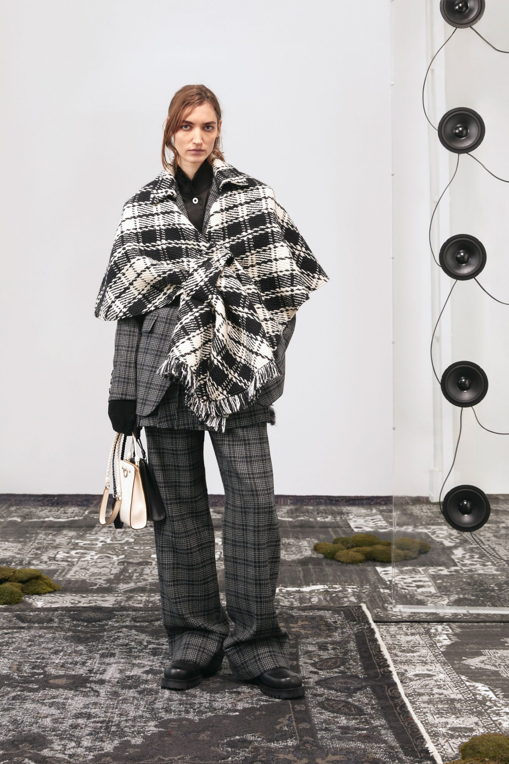 checked blazer and pants outfit