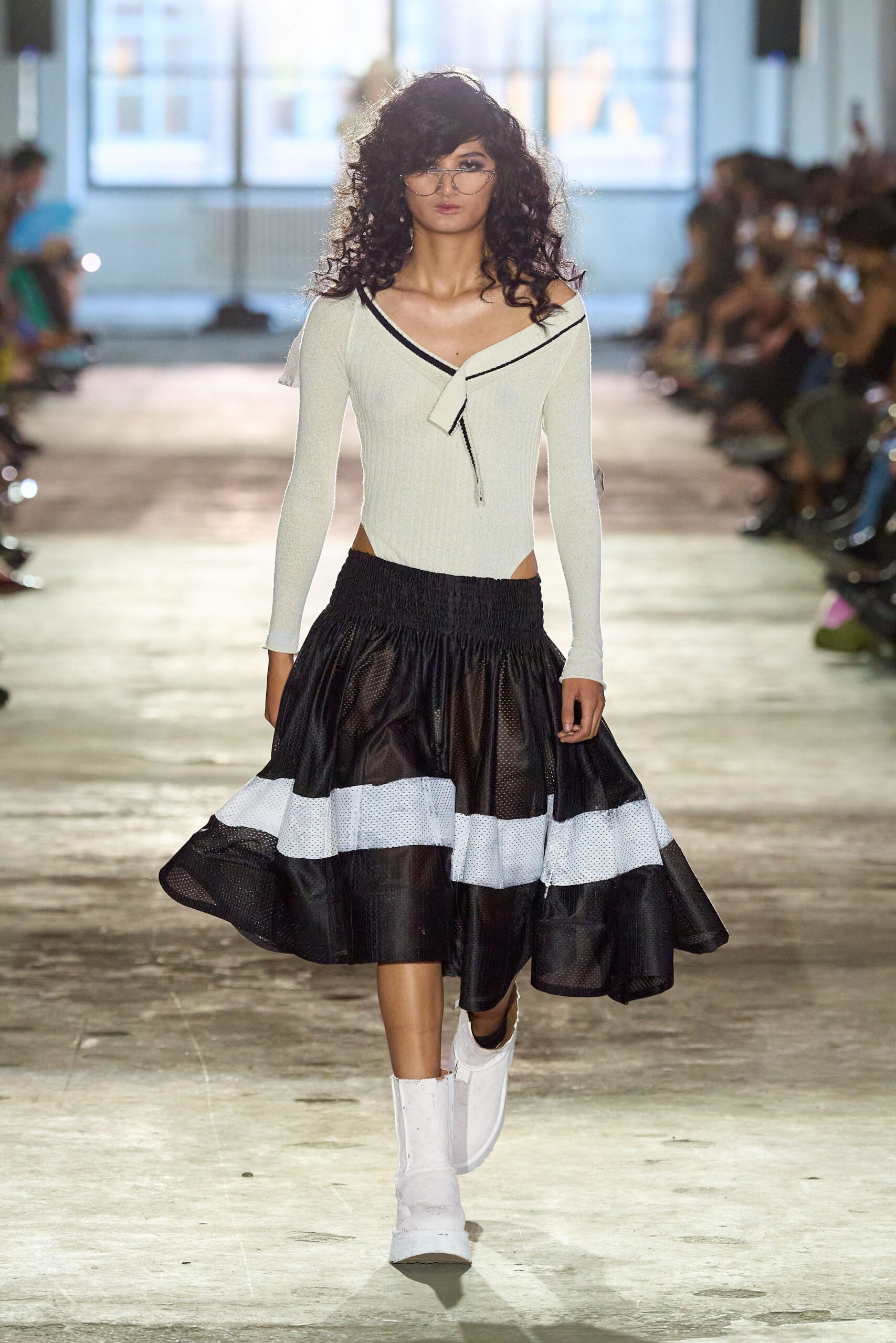 black cotton relaxed pleated tiered midi skirt