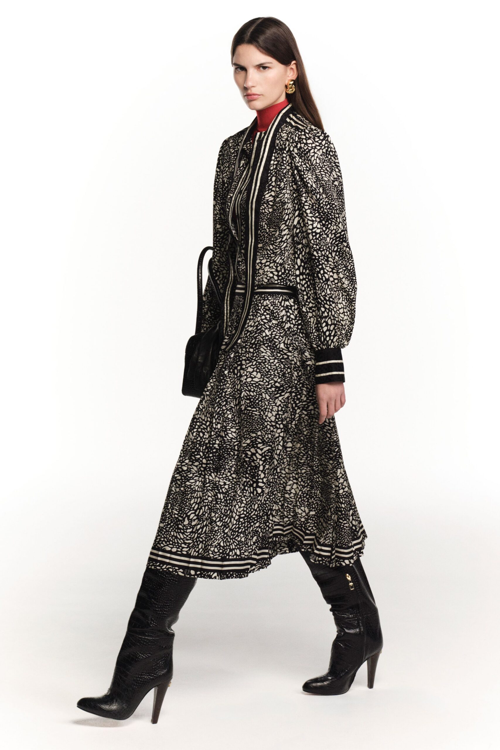 black and white printed midi dress