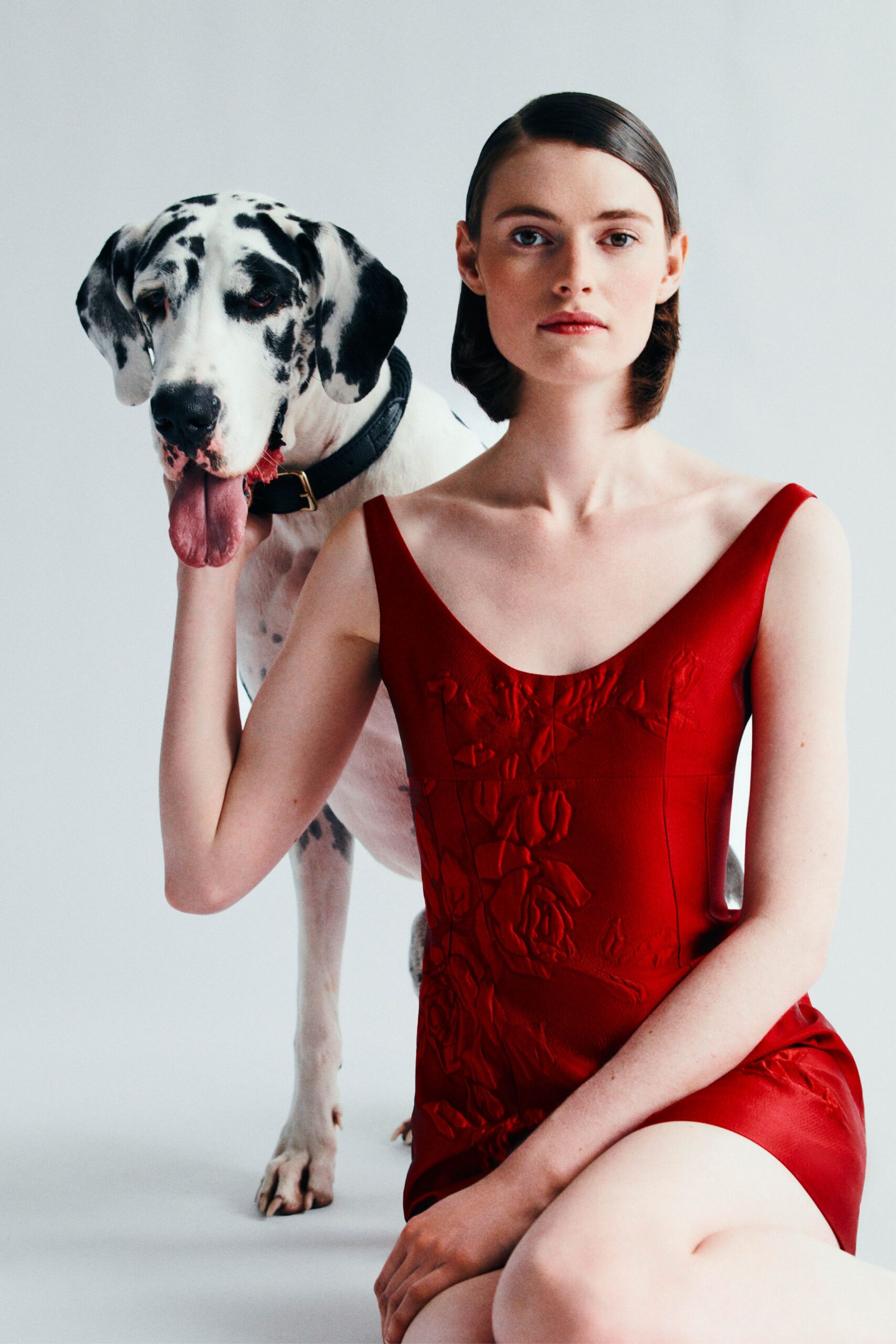 fitted red silk dress