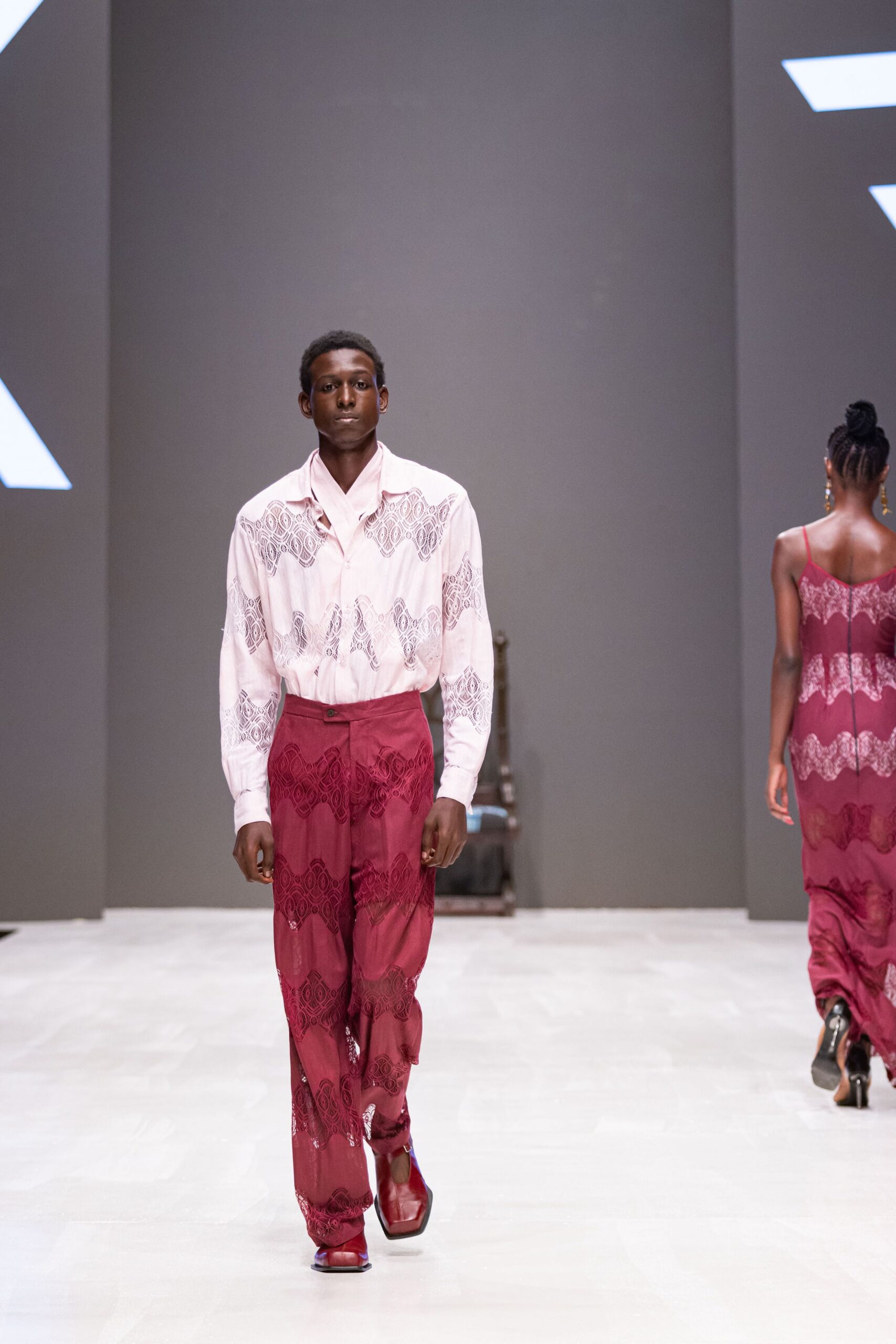 red cotton fitted flared pants