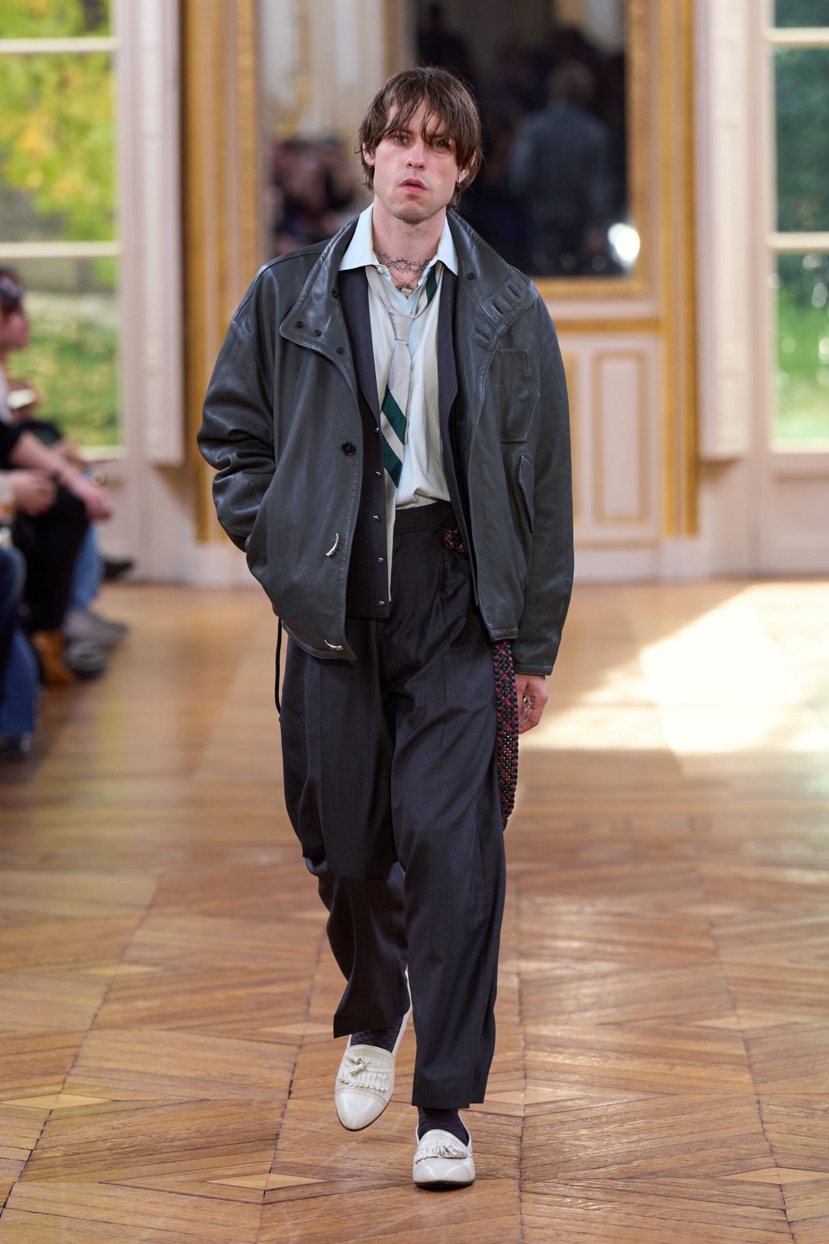 black wool tailored pleated pants