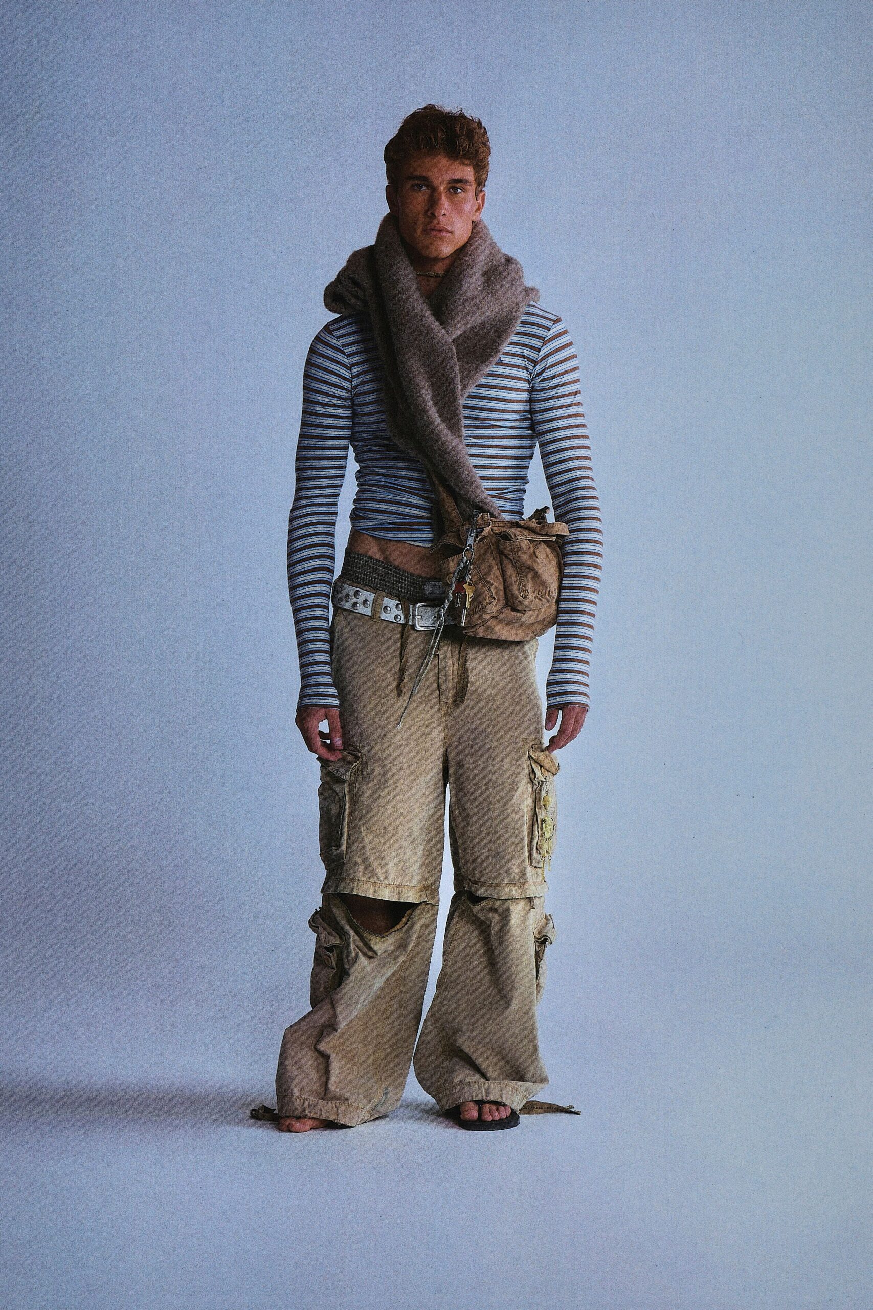 striped fitted top with cargo pants