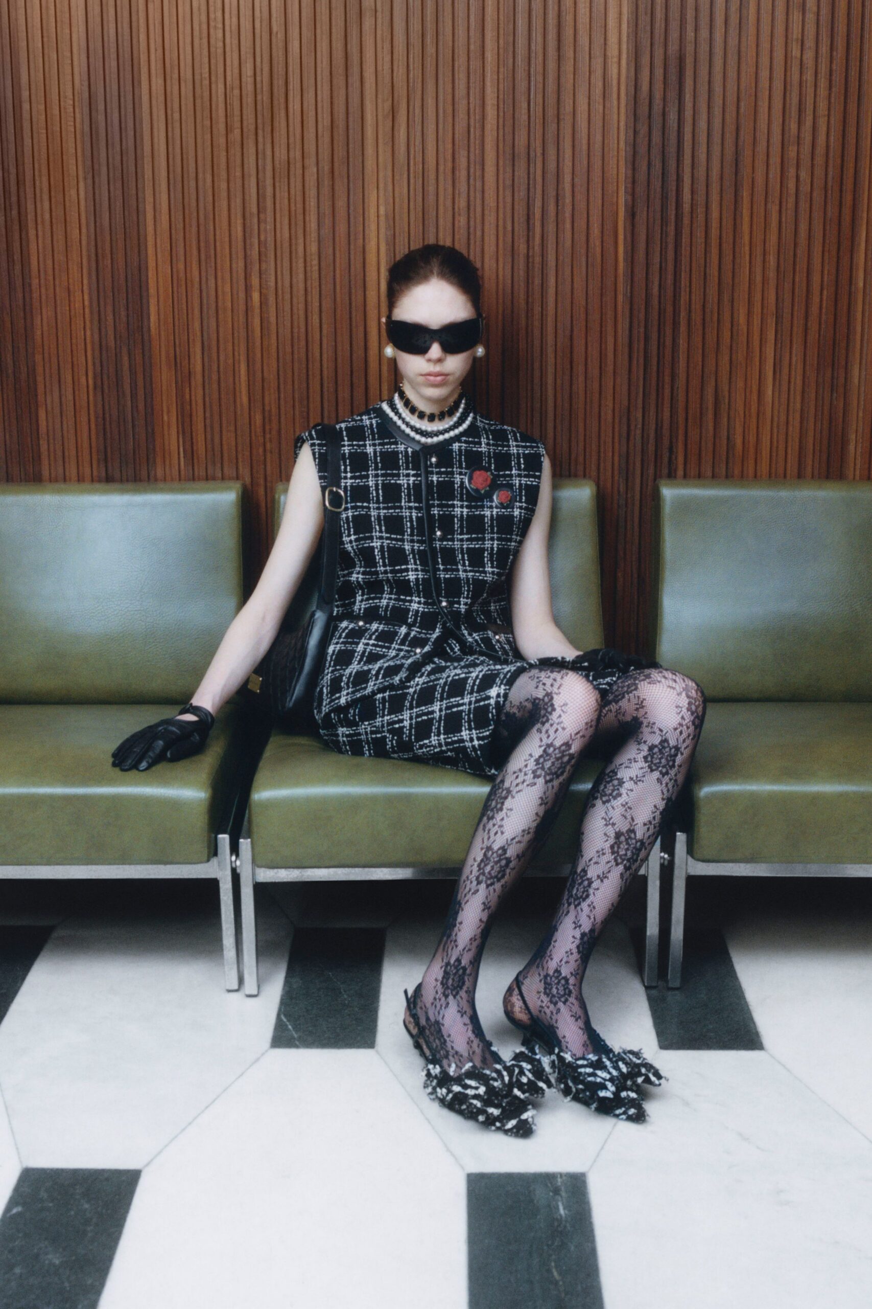 black and white checked mini dress