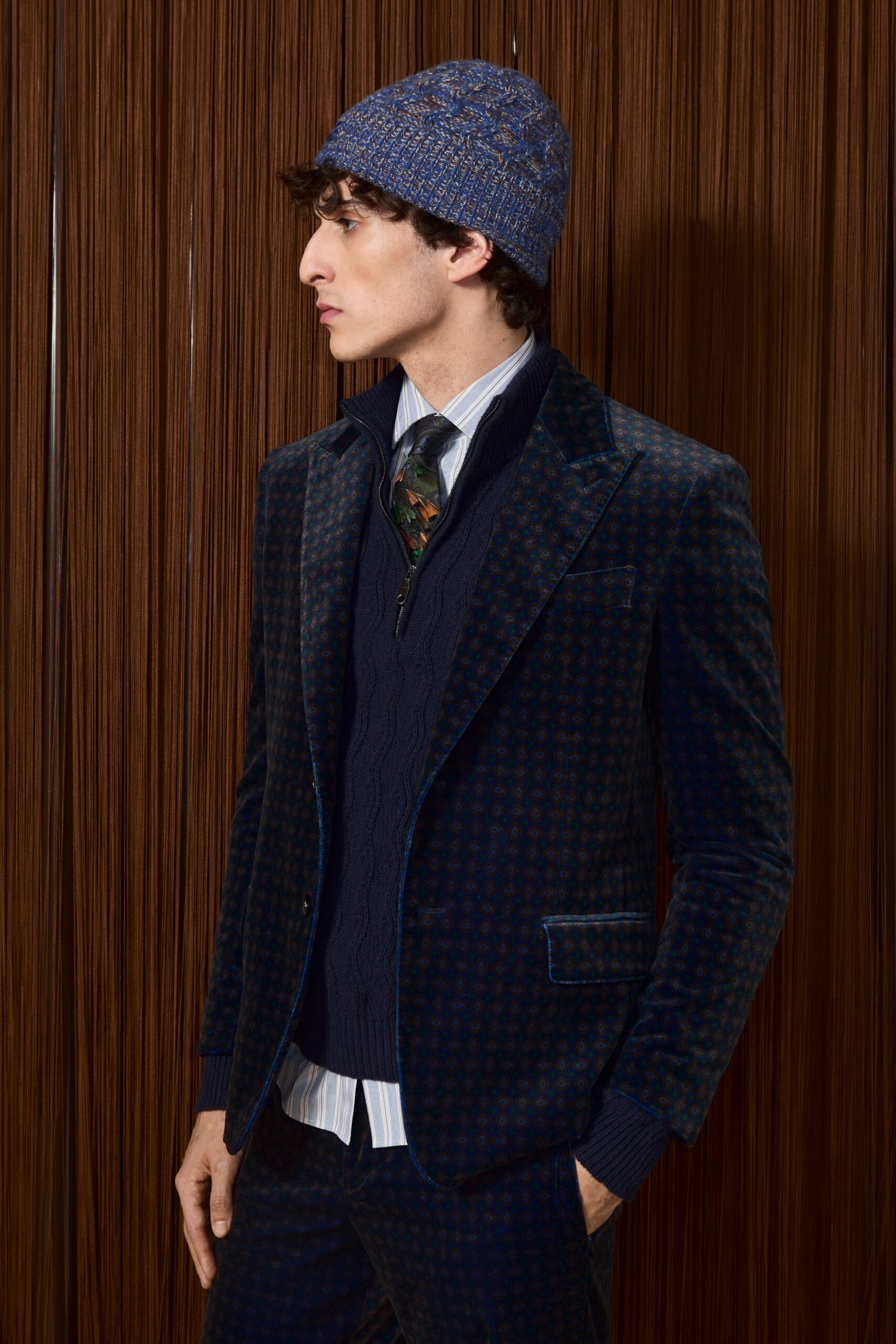 tailored blue velvet blazer