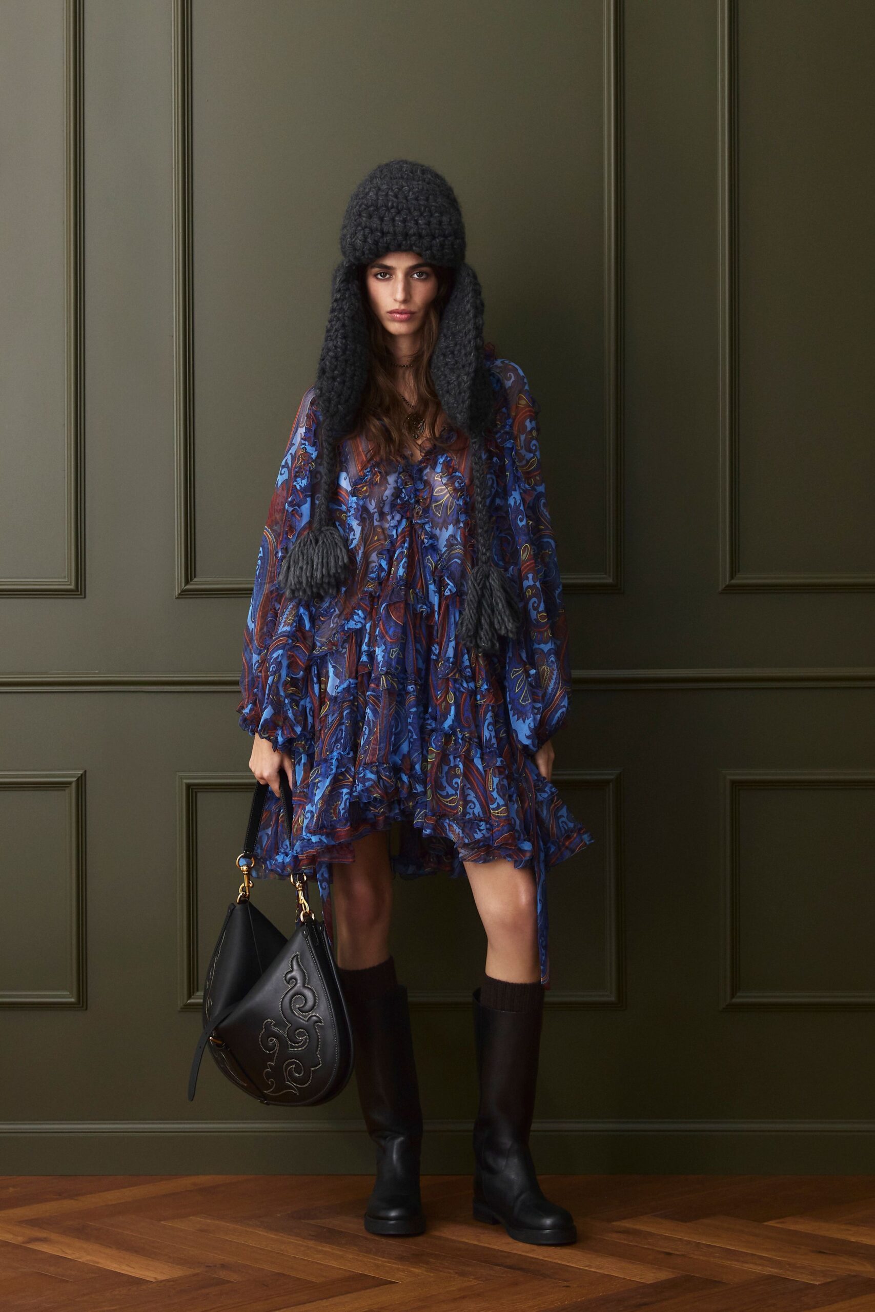 relaxed mini dress with boots
