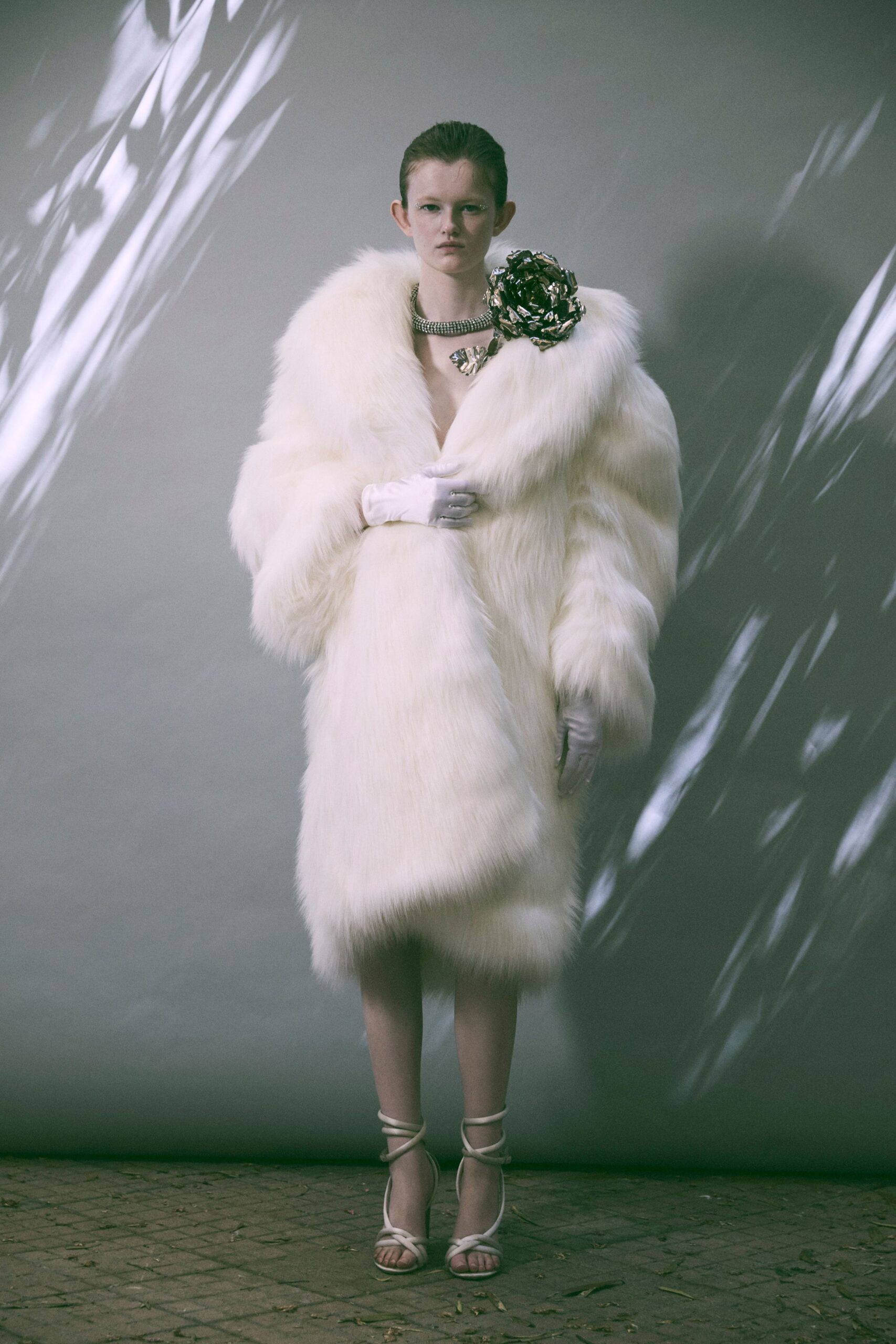 white faux-fur relaxed coat