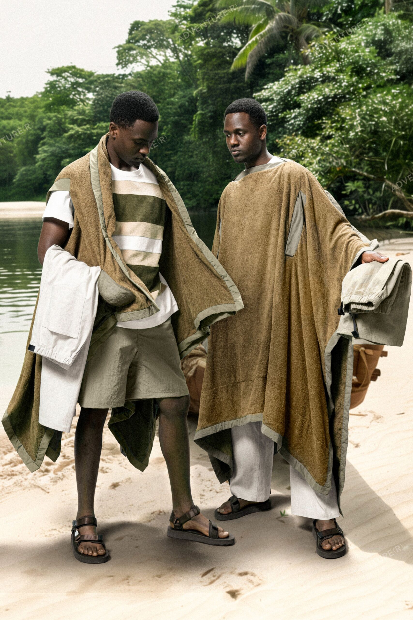 brown cotton sleeveless relaxed layered poncho