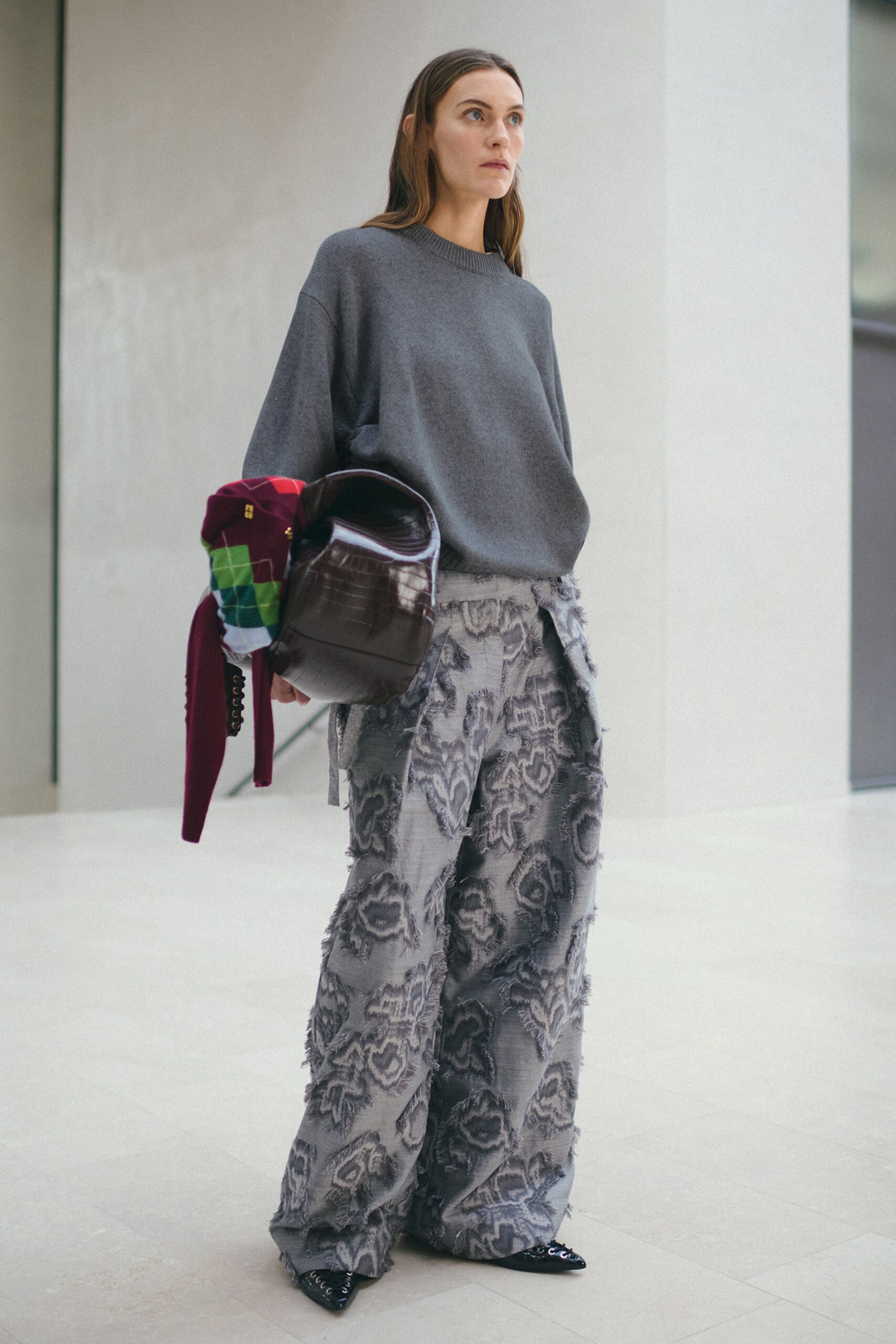 gray cotton relaxed flared pants