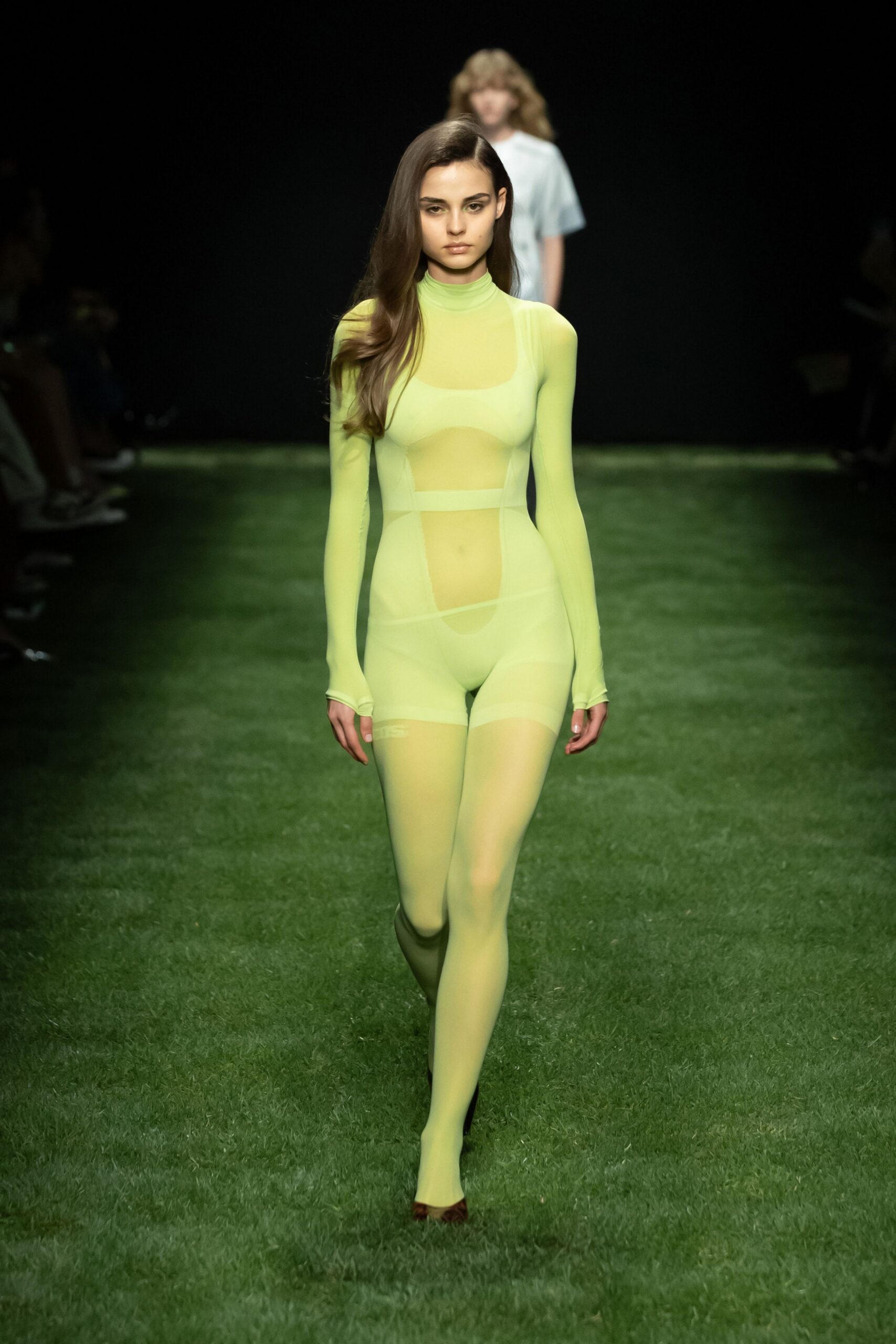 green mesh fitted catsuit