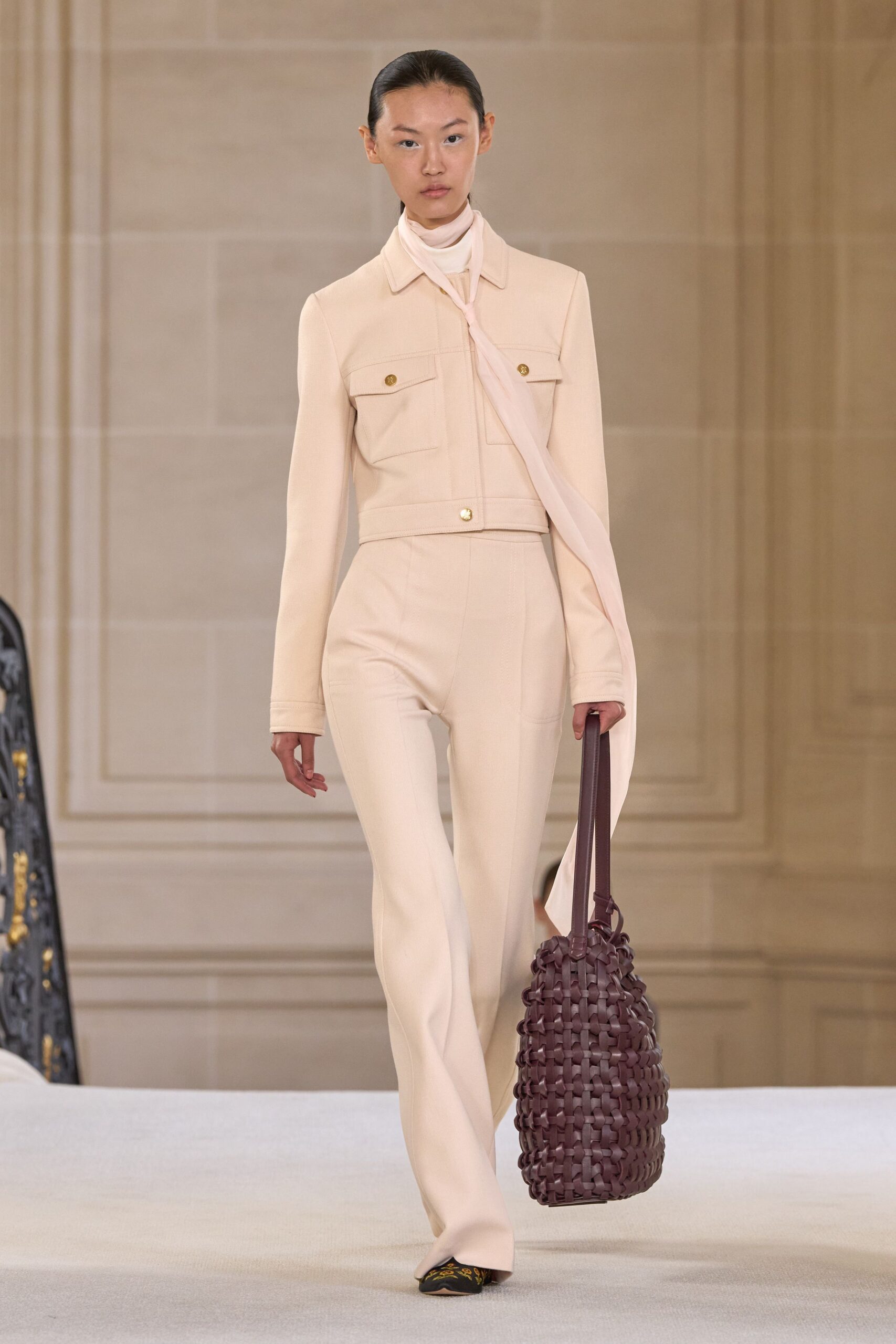 beige cotton long-sleeve collared tailored buttoned suit