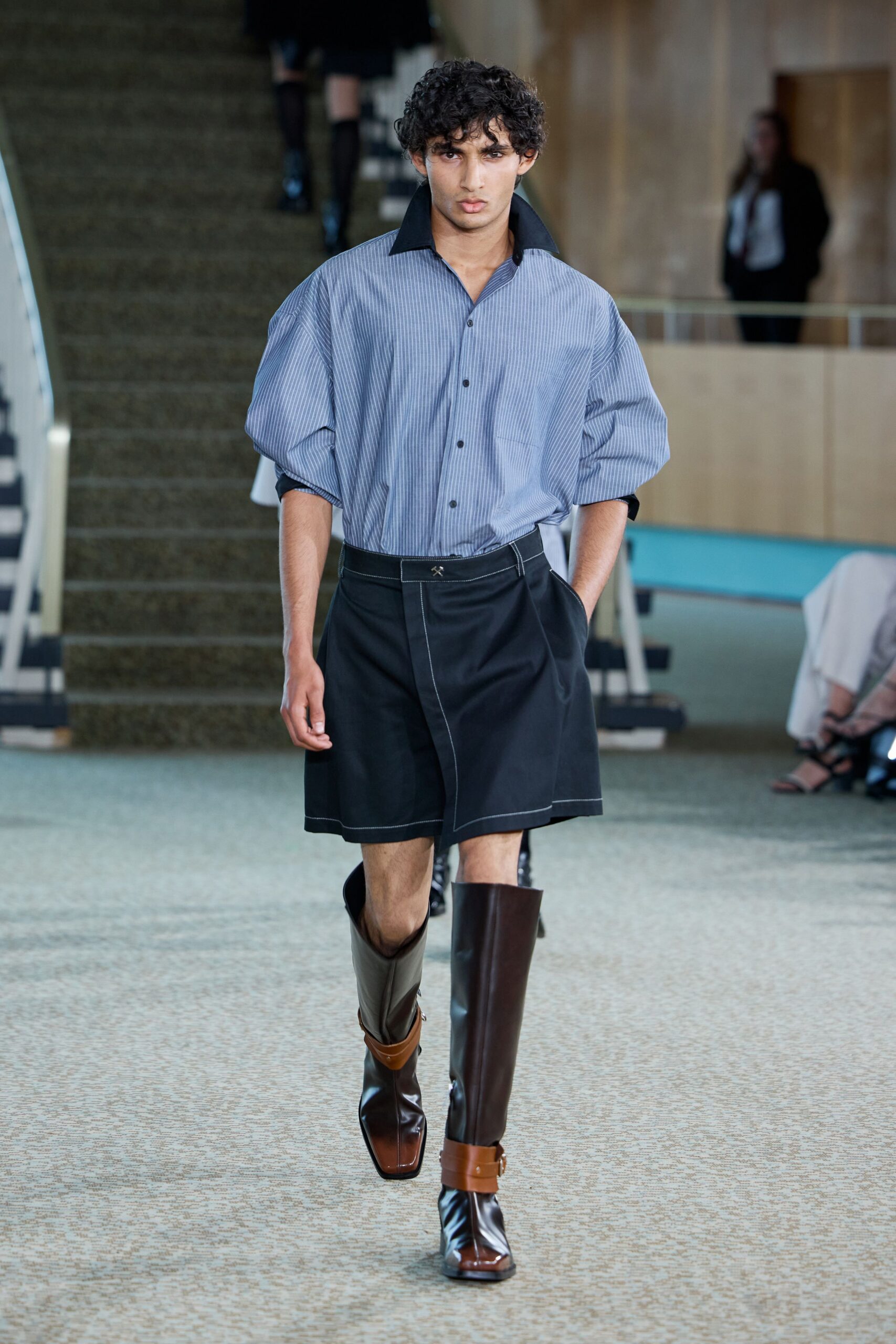 black denim fitted straight-leg skirt