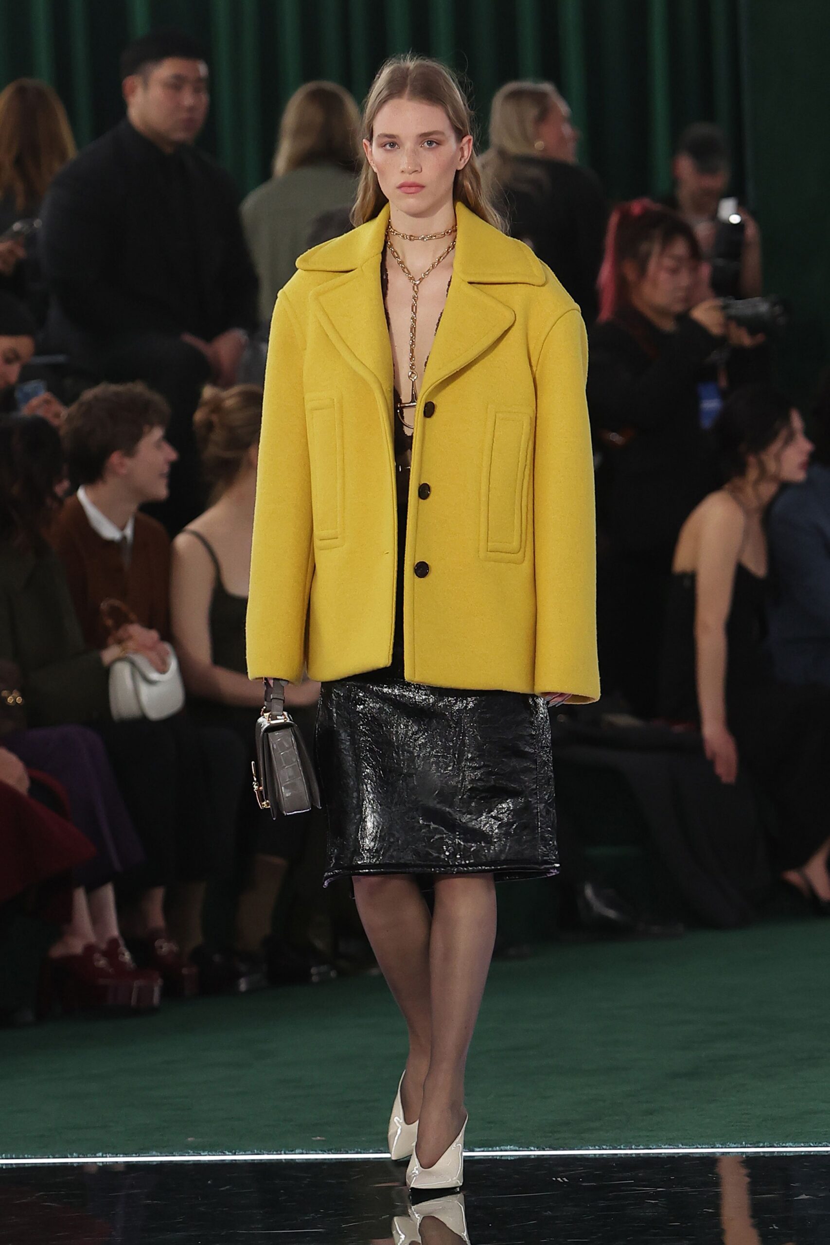 yellow wool long-sleeve collared oversized coat