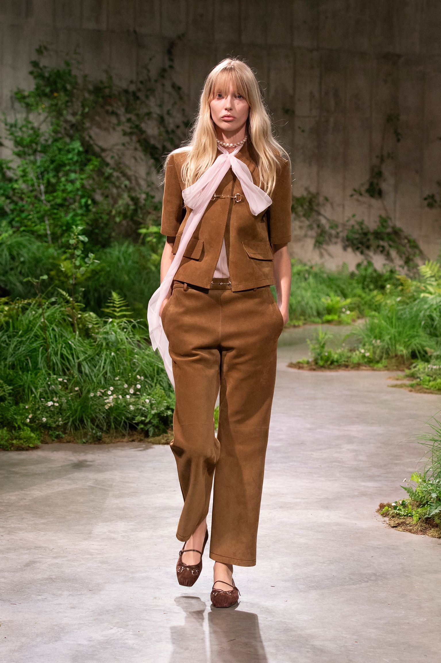 brown suede relaxed wide-leg pants