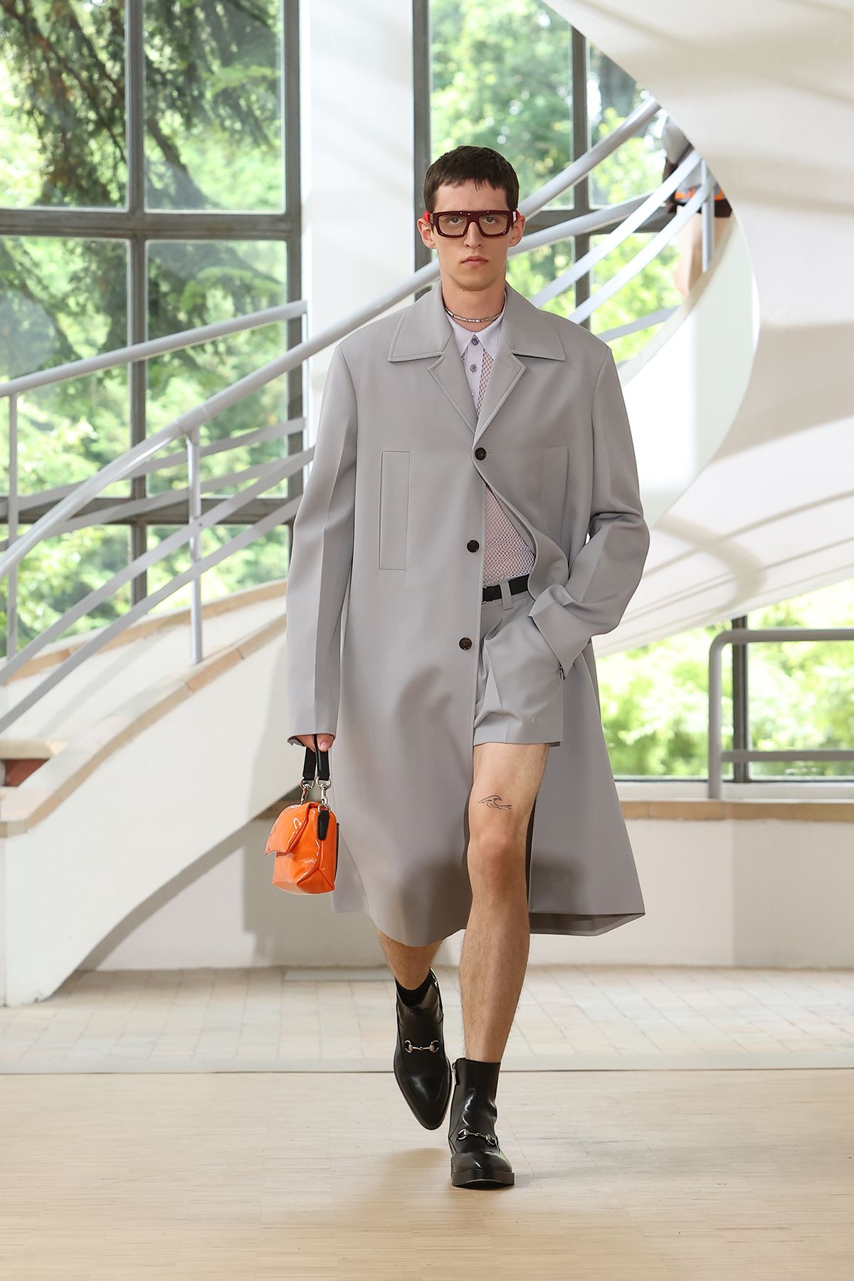 gray coat with shorts