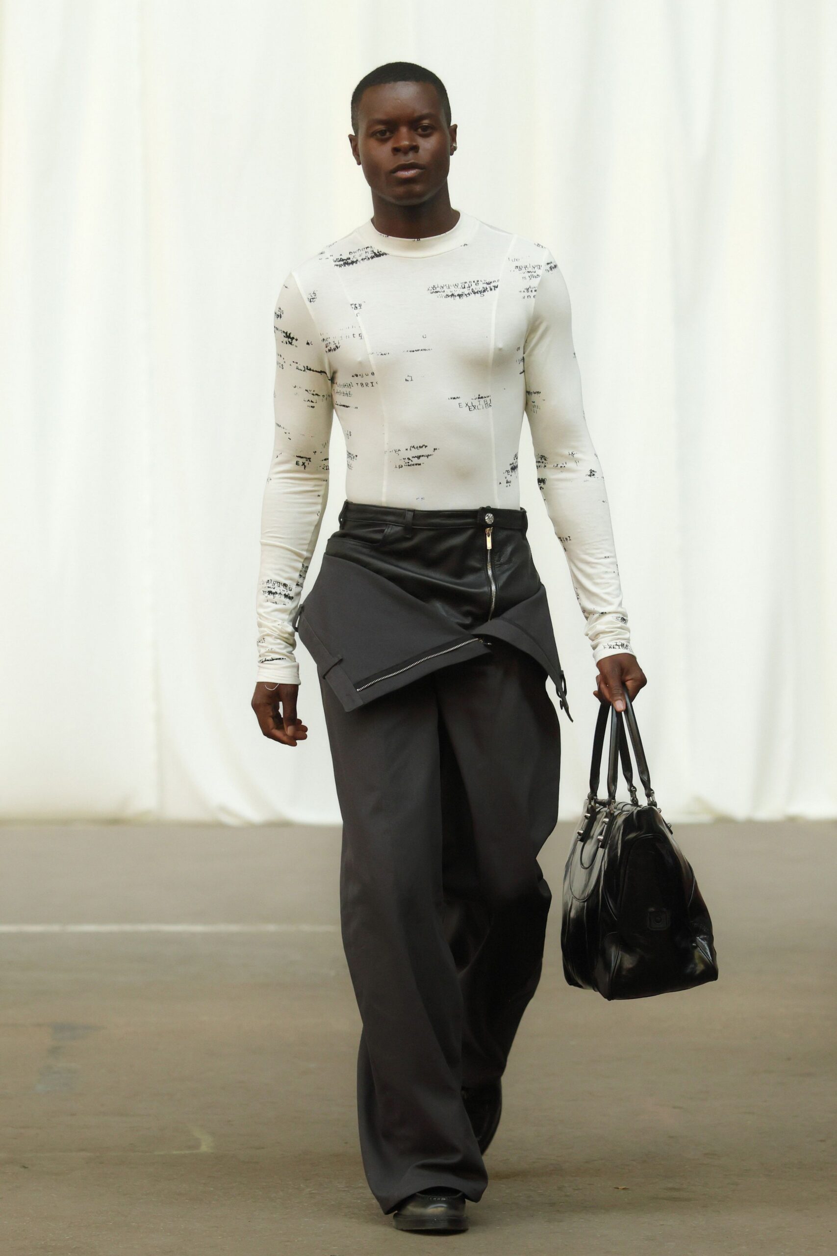 white fitted top with black skirt