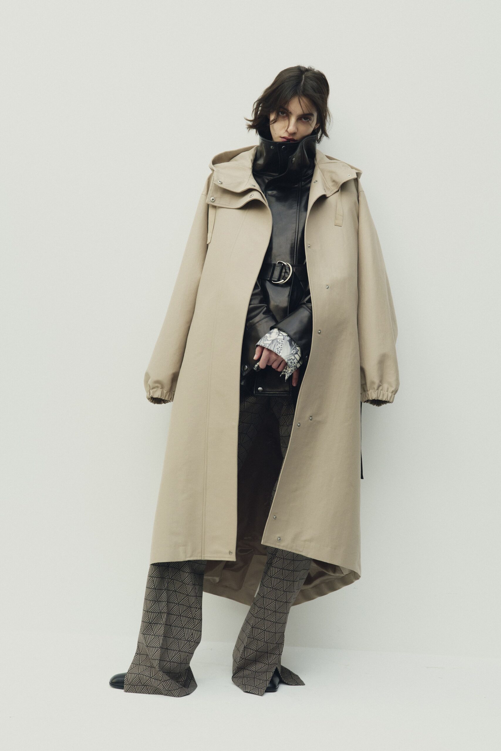 brown cotton fitted flared pants