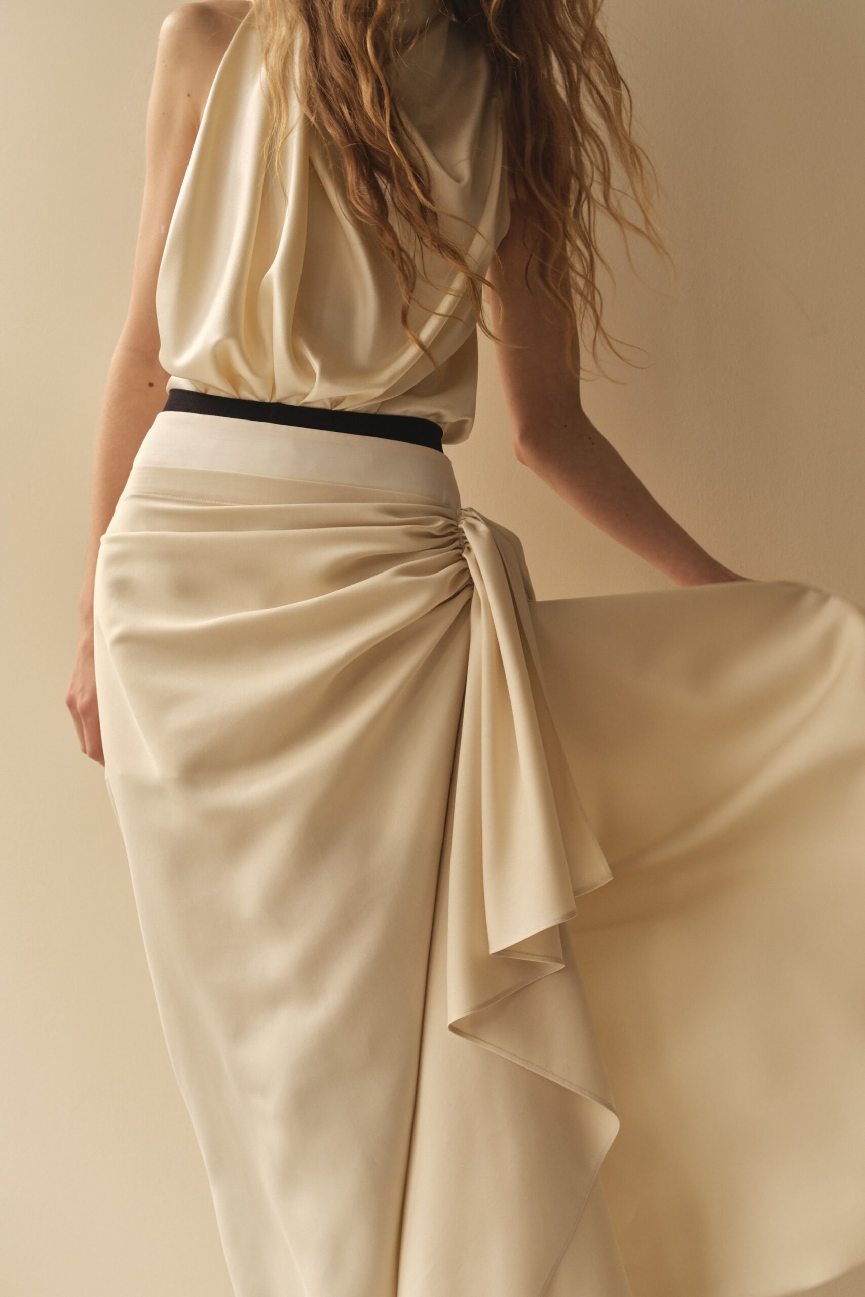 beige silk sleeveless dress