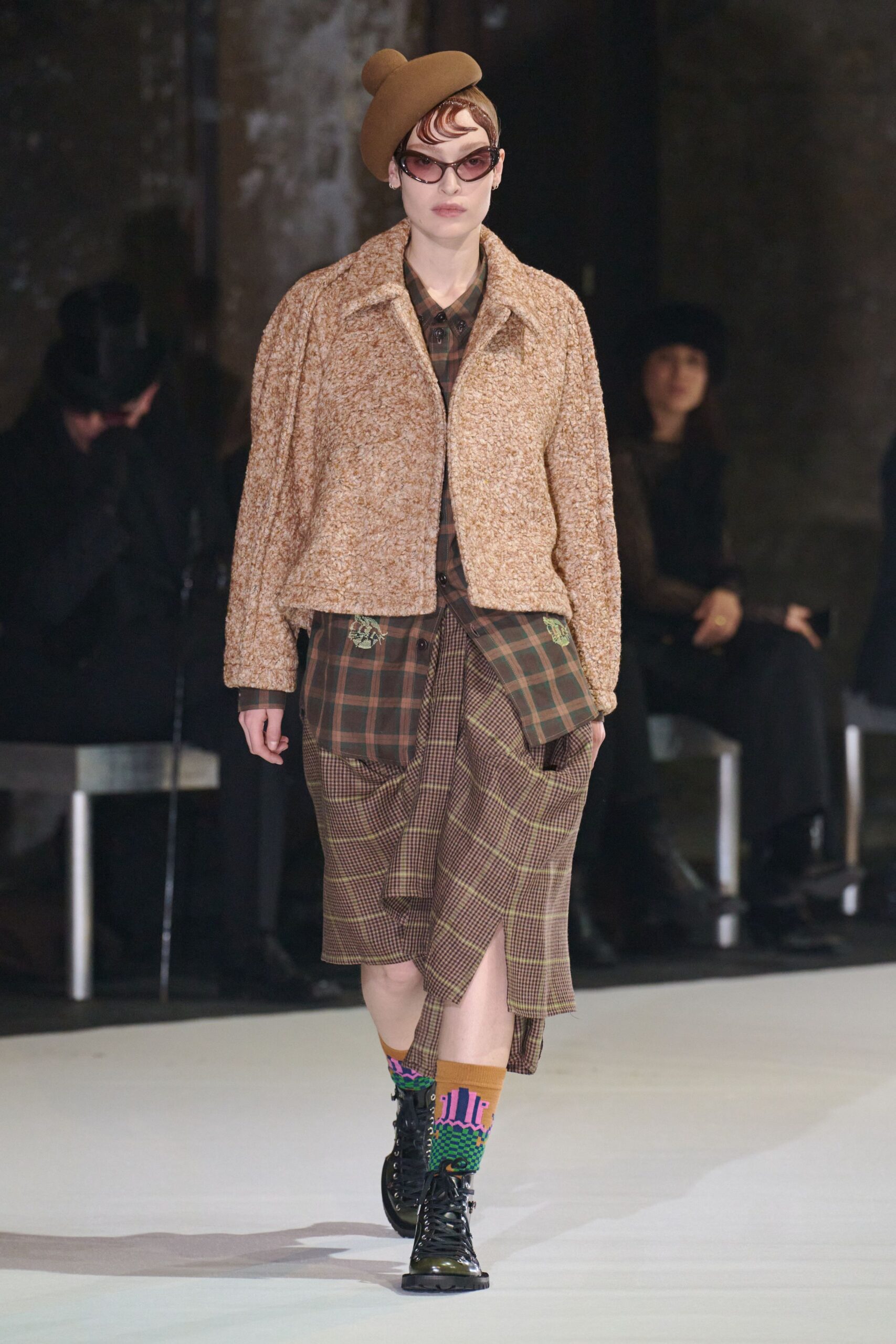 brown wool long-sleeve collared relaxed textured jacket