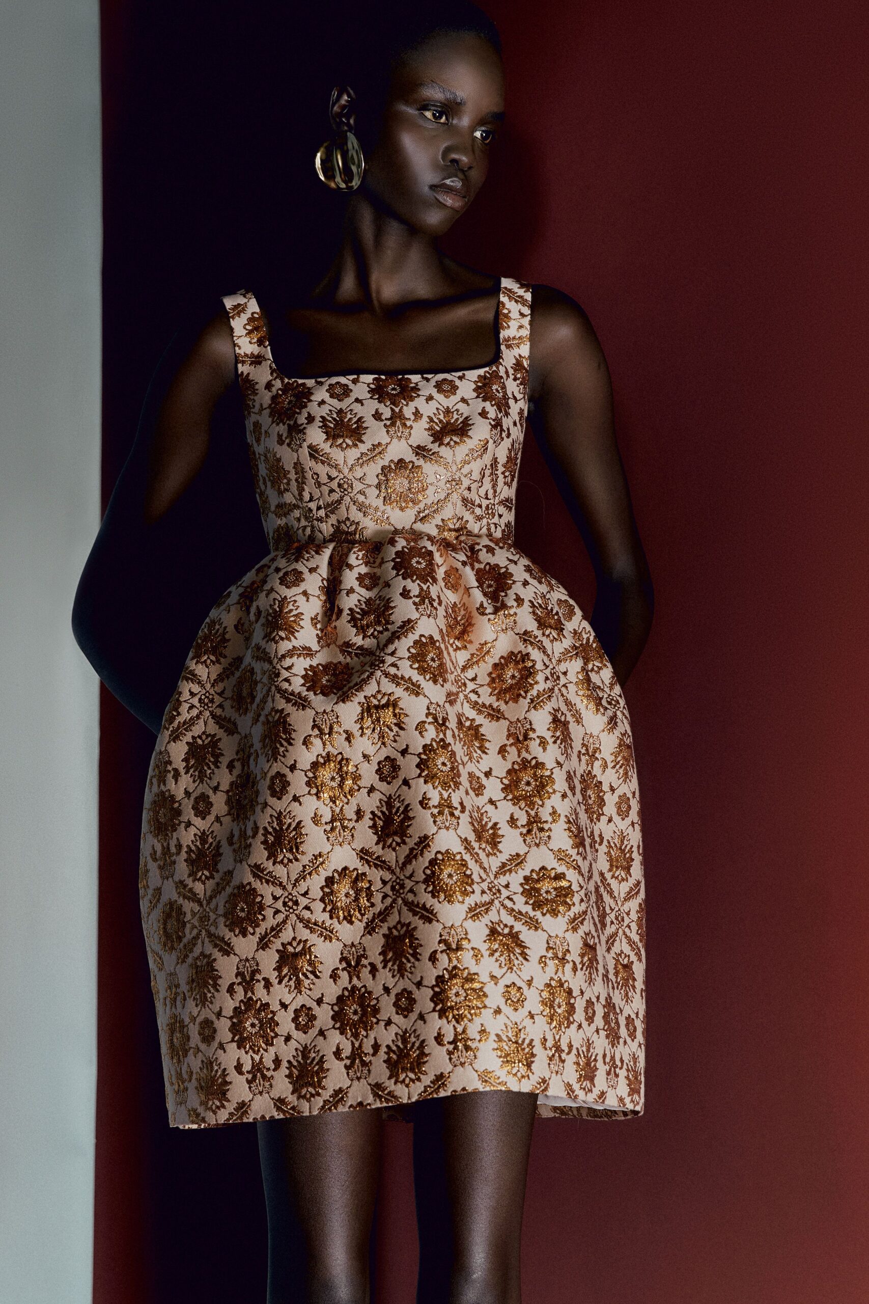 gold embroidered mini dress