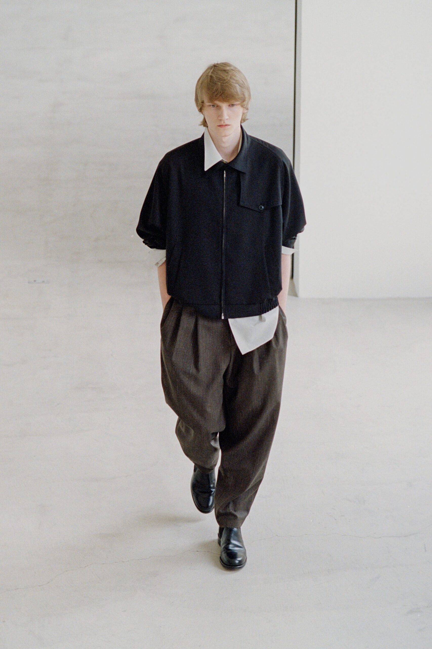 black relaxed jacket with white shirt