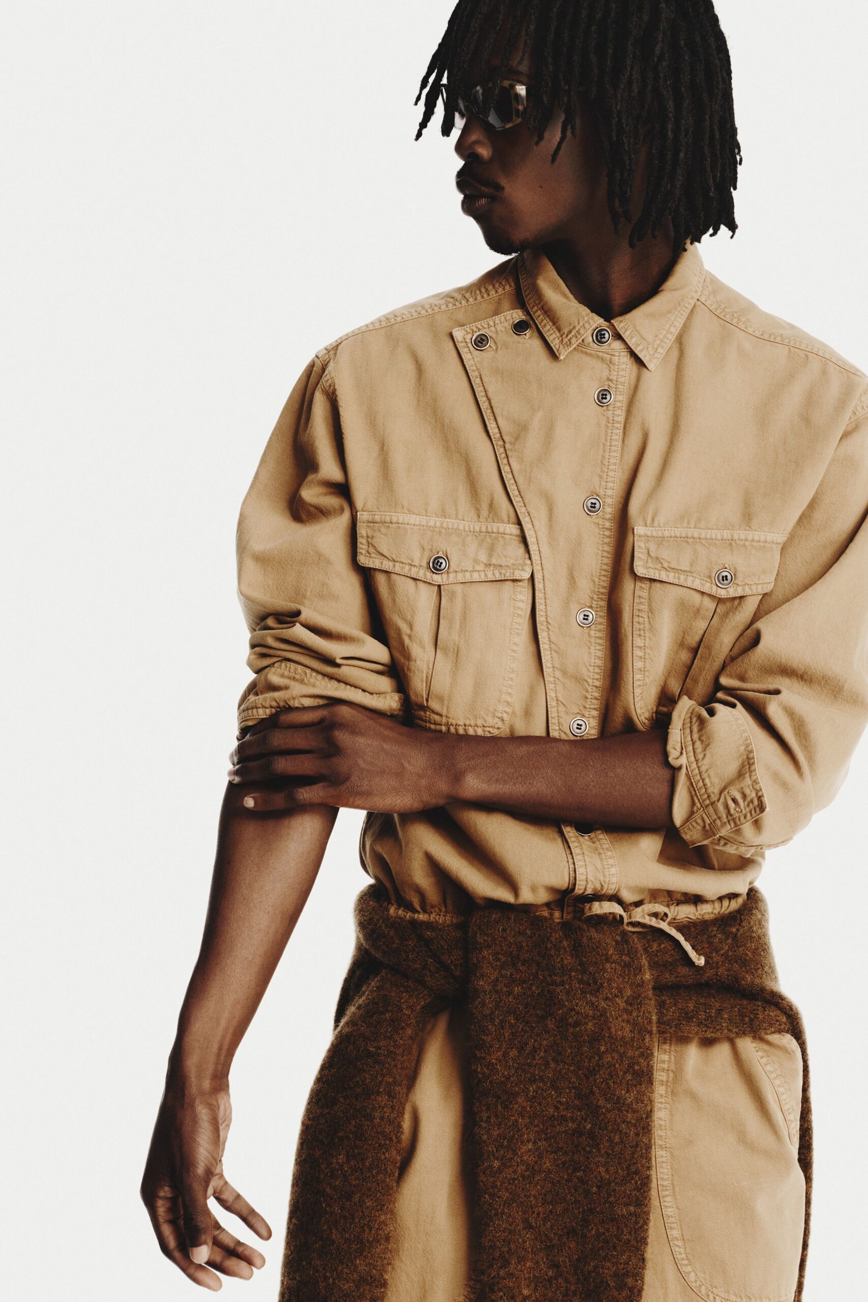 brown wool fitted layered sweater