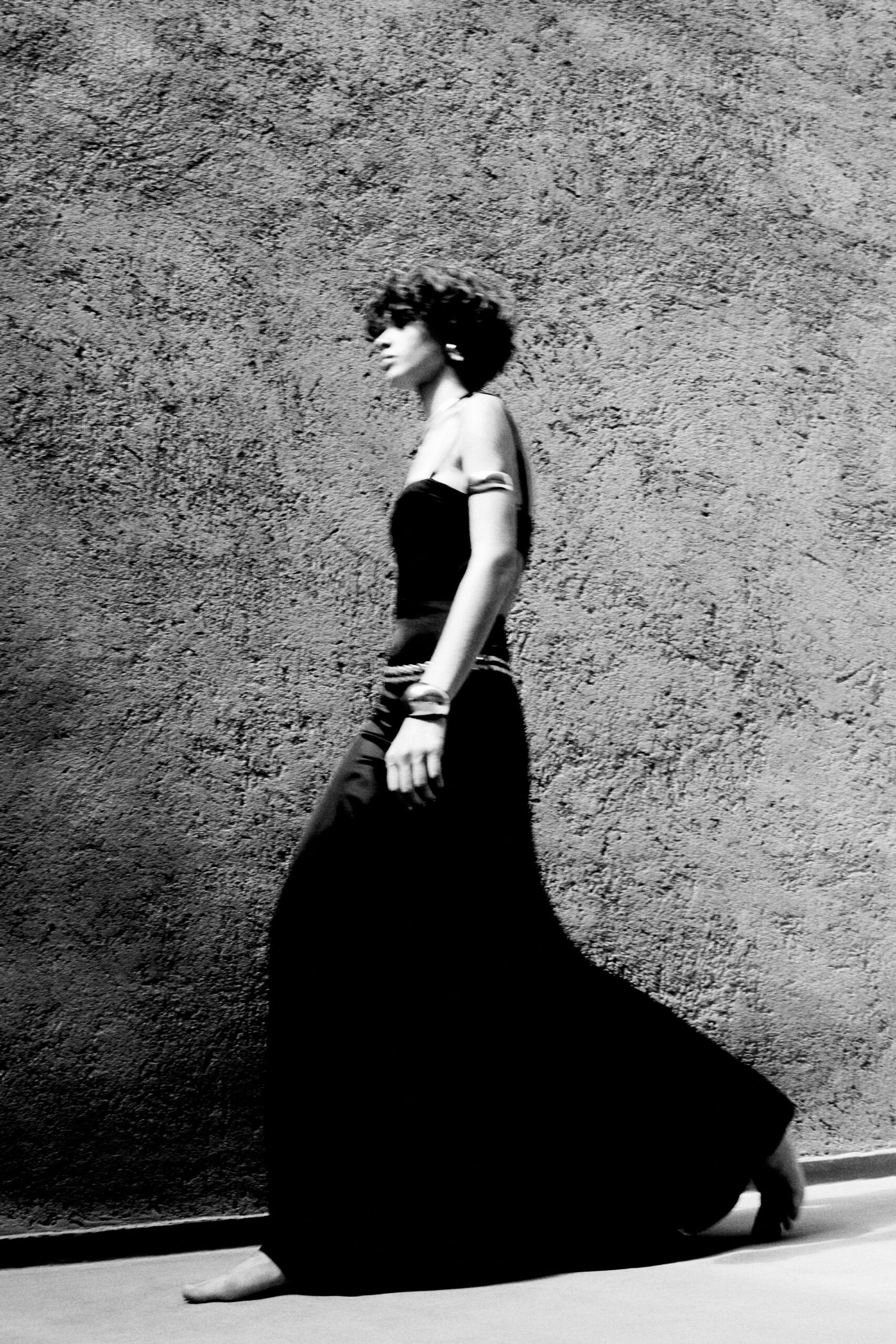black silk sleeveless gown