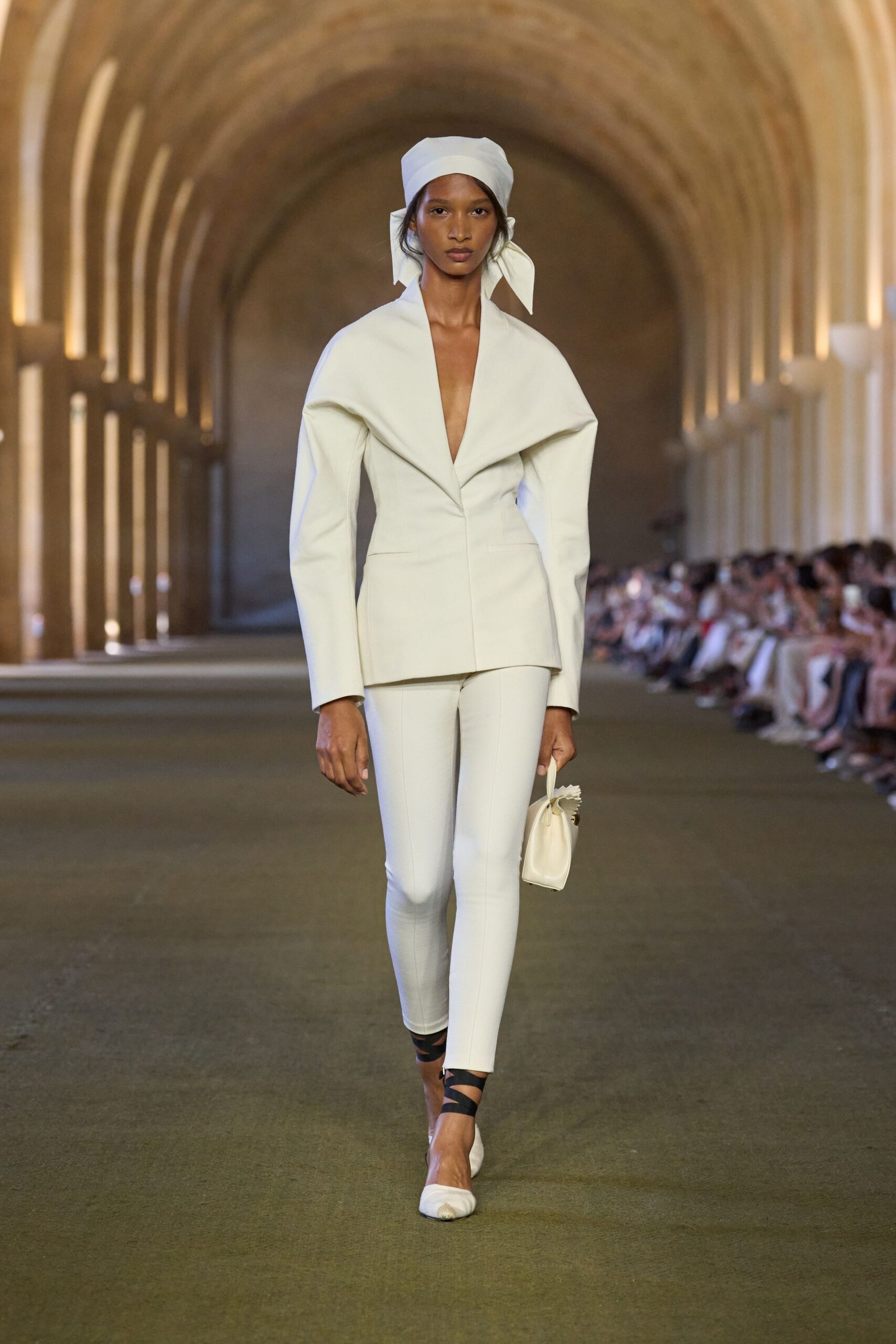 white tailored blazer with fitted pants
