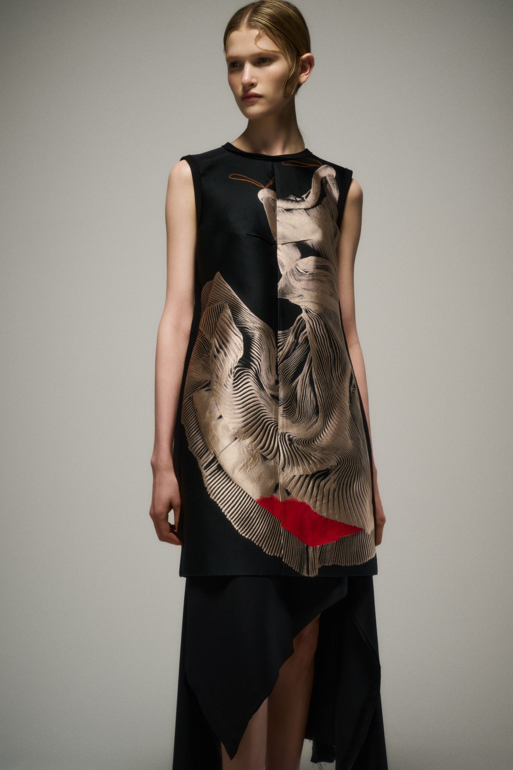 black silk printed asymmetric dress