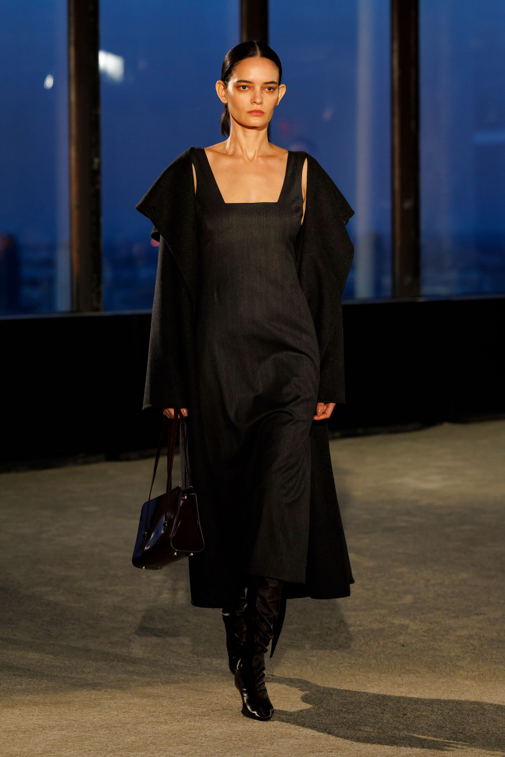 black cotton long-sleeve oversized layered coat
