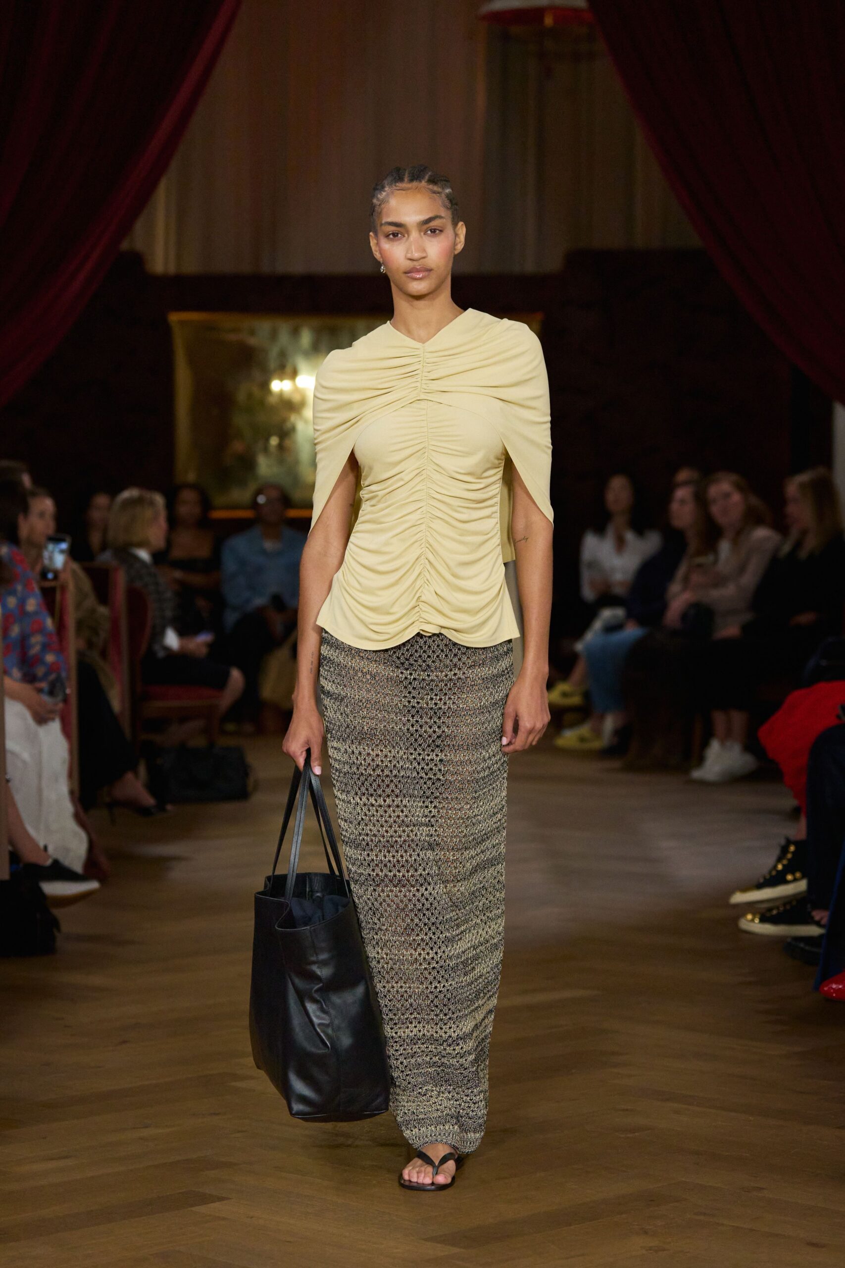 yellow fitted top with tiered skirt
