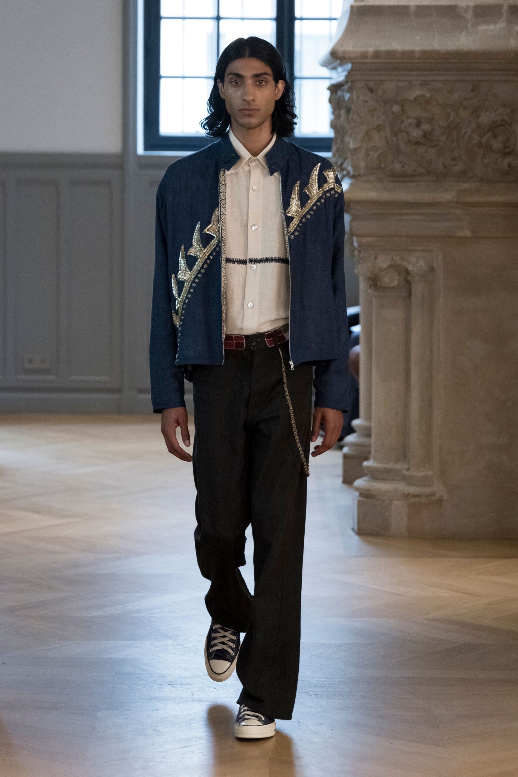 blue denim jacket with white shirt