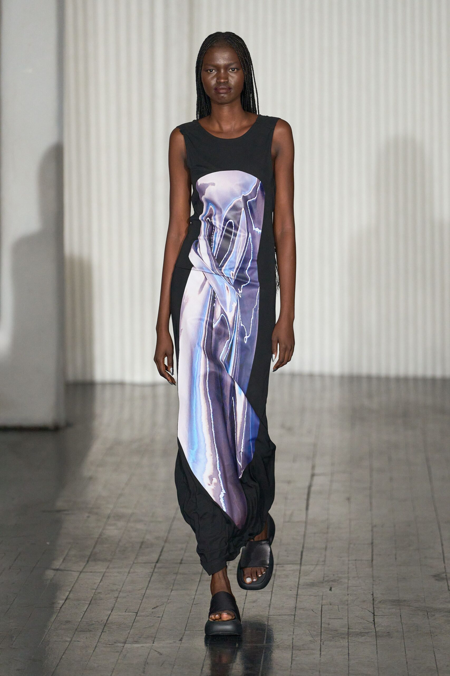 black and blue printed maxi dress