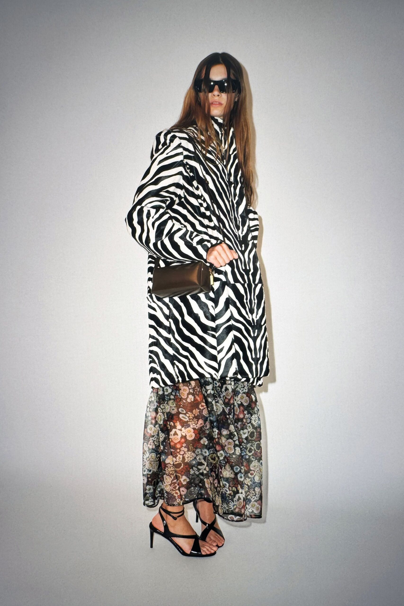 zebra print coat with floral dress