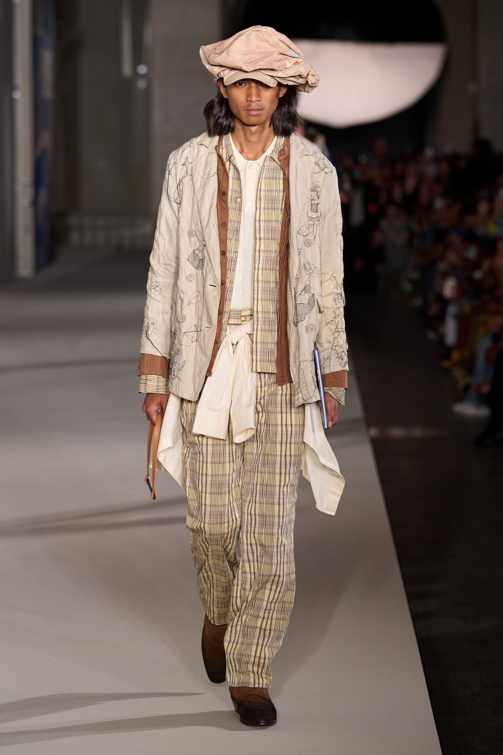 beige cotton long-sleeve collared relaxed embroidered jacket