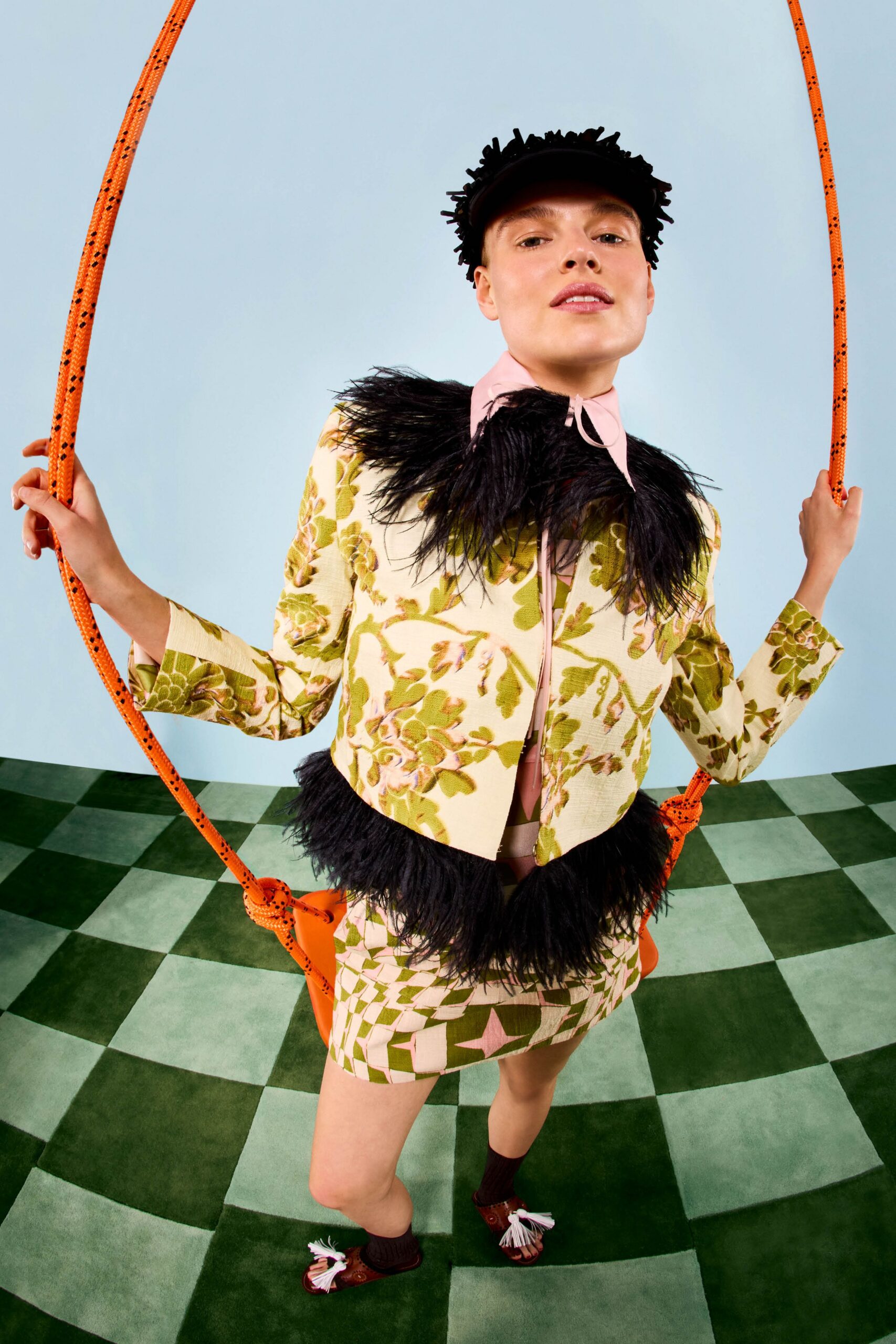 floral jacket with mini skirt