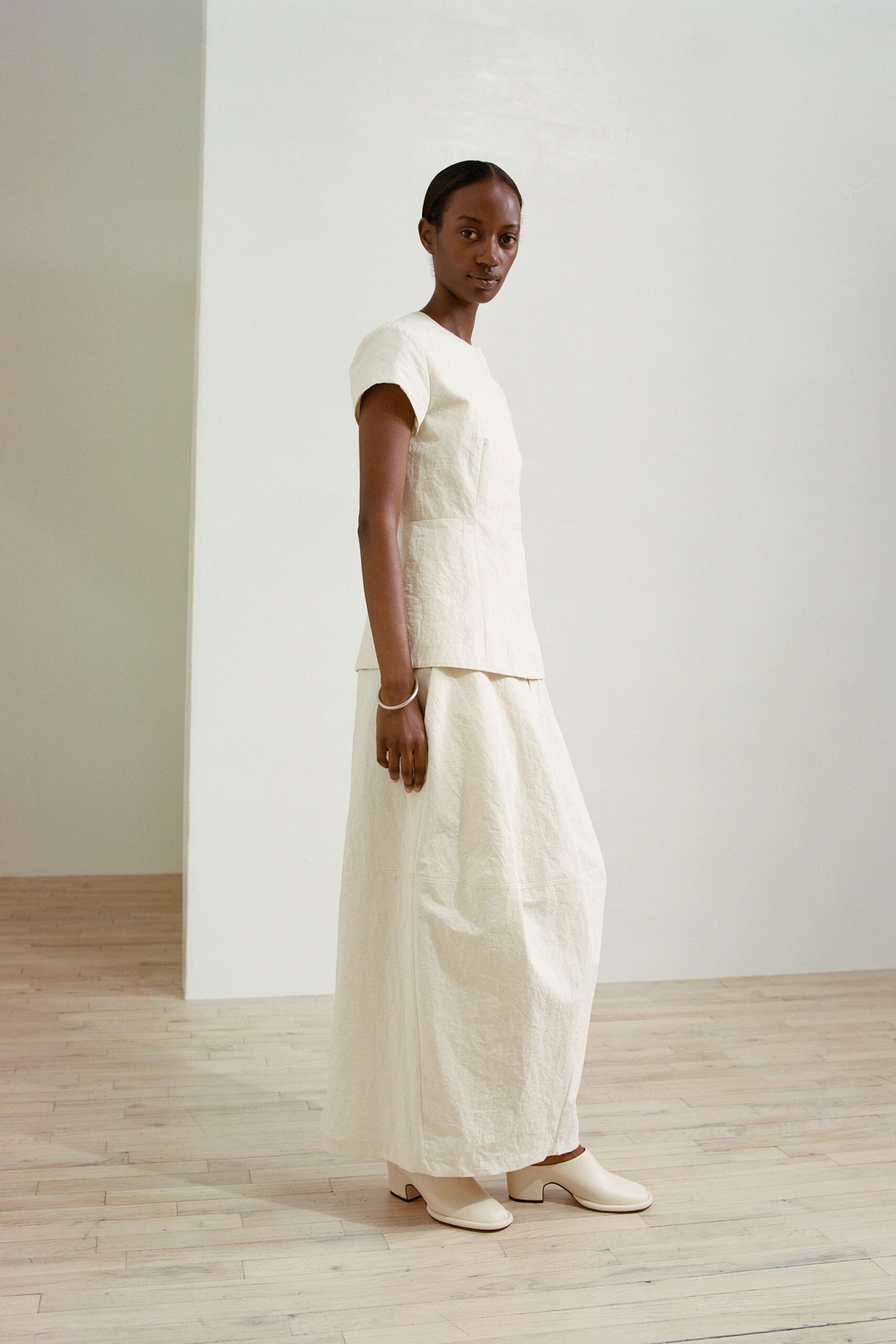 white cotton top and skirt